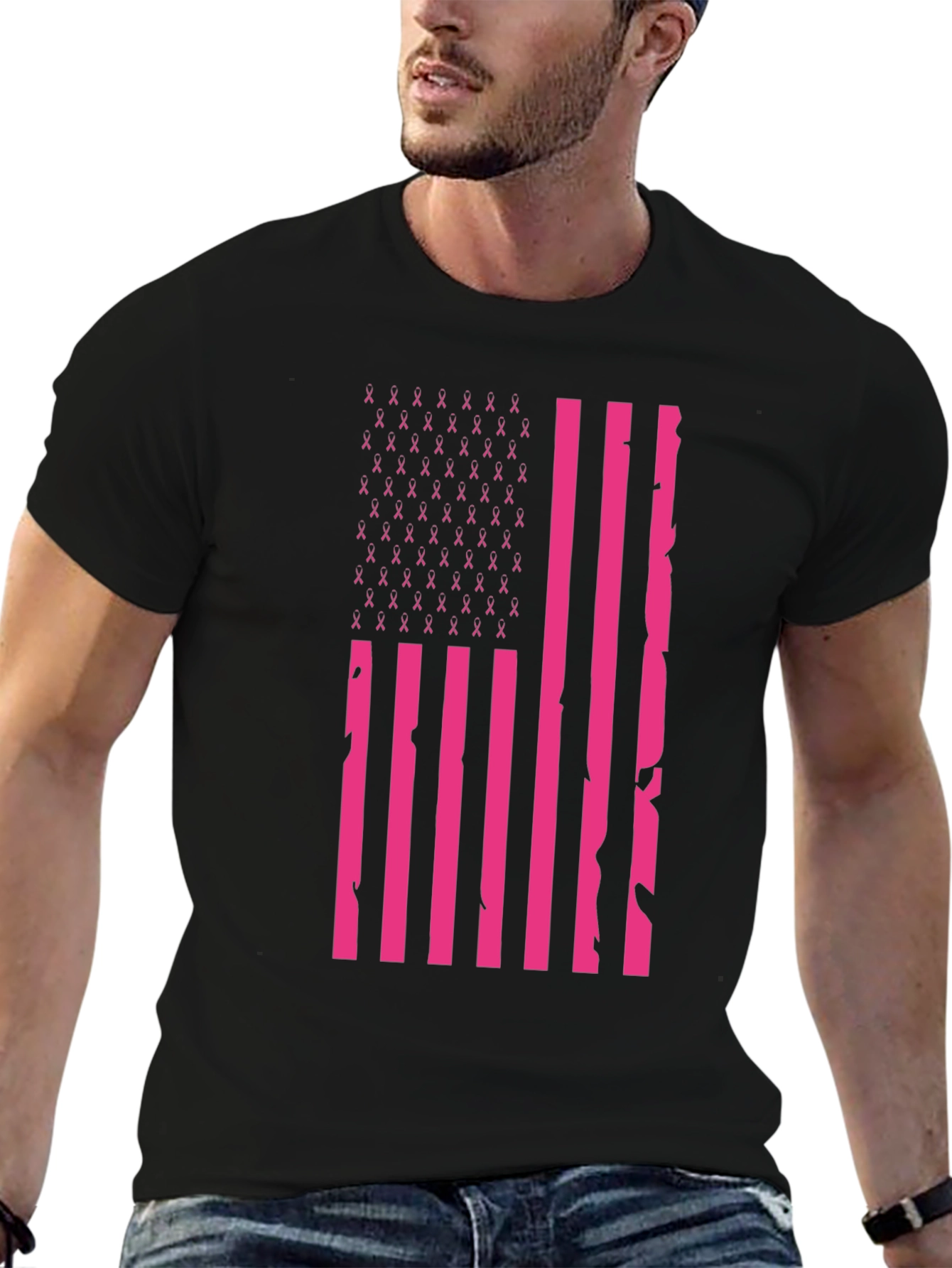 Pink Ribbon American Flag T-Shirt