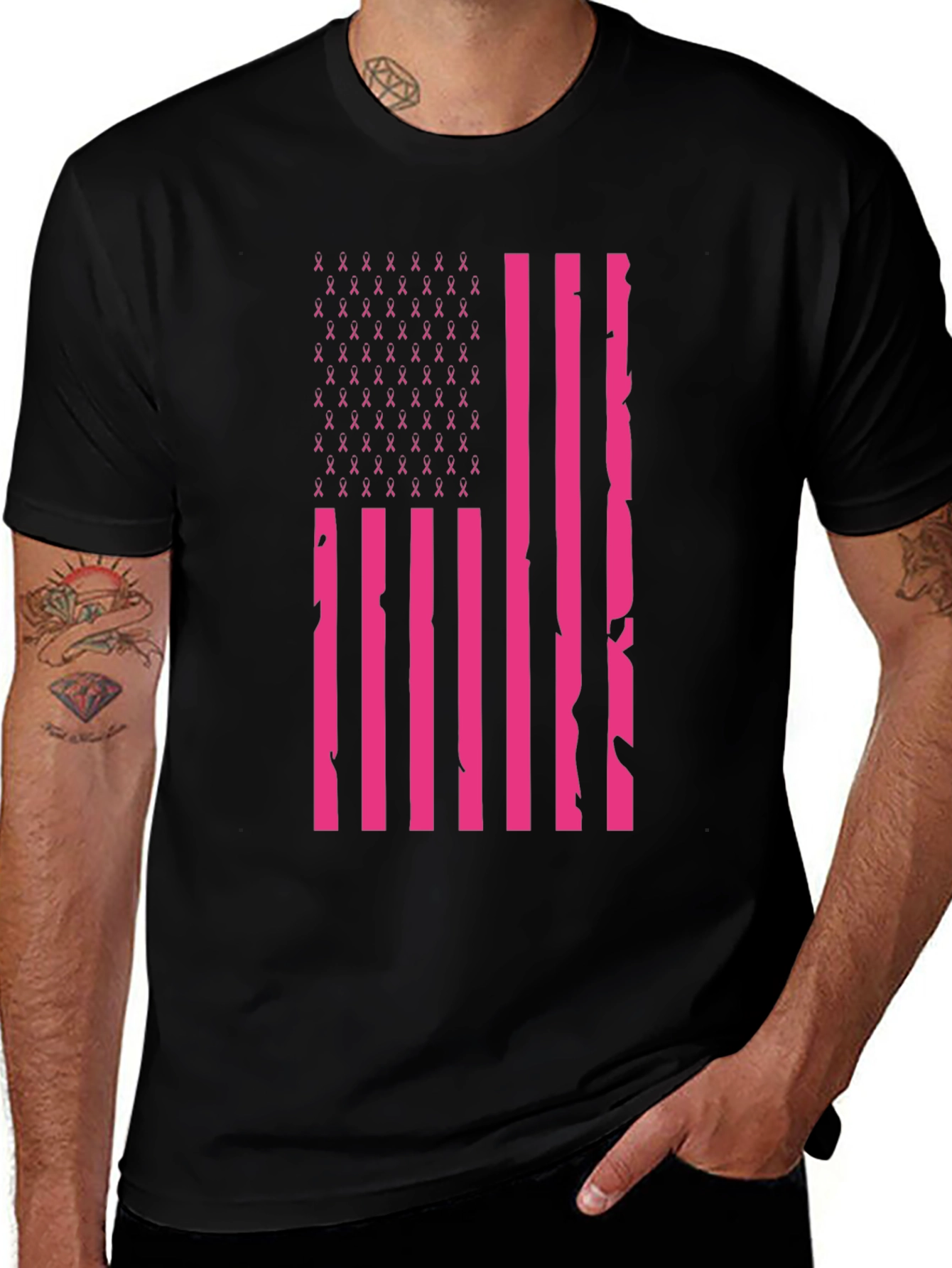 Pink Ribbon American Flag T-Shirt