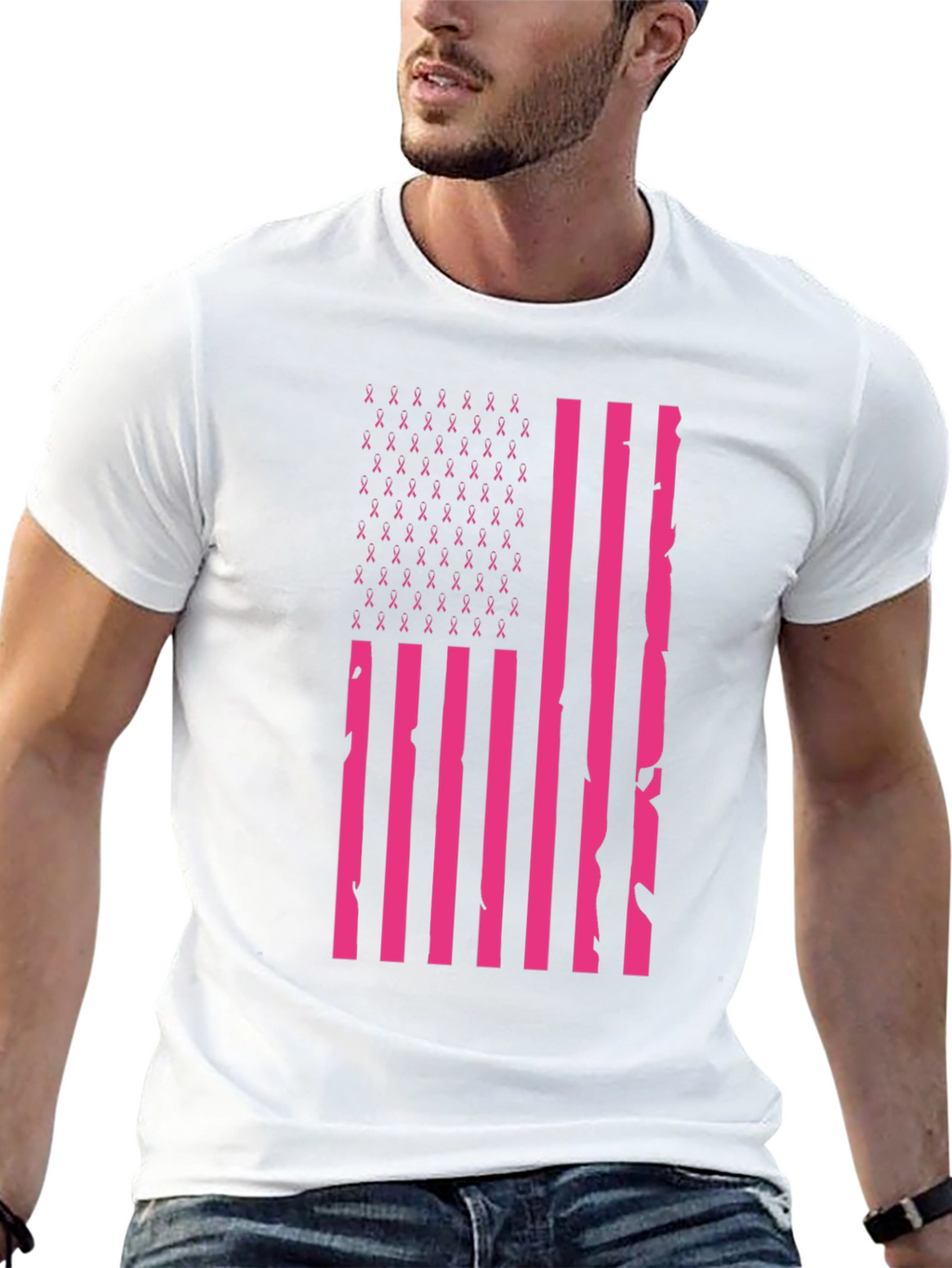 Pink Ribbon American Flag T-Shirt