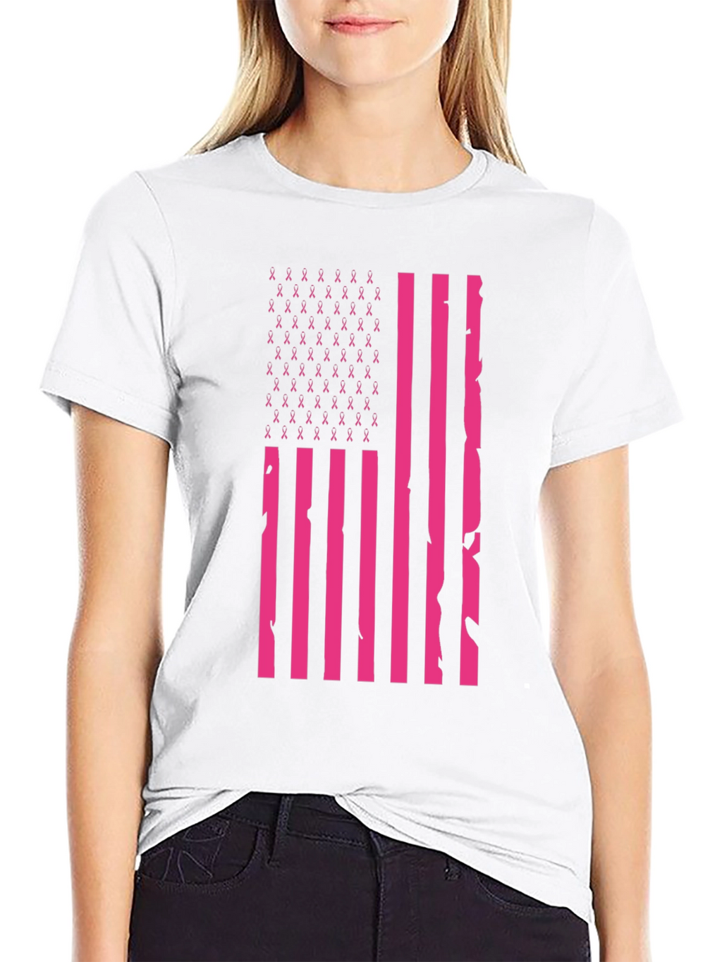 Pink Ribbon American Flag T-Shirt