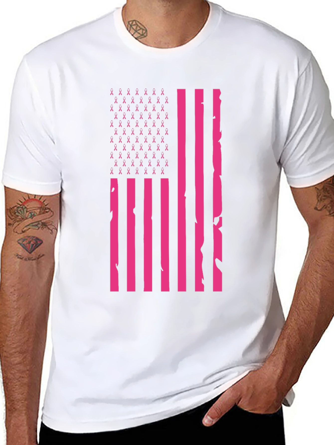 Pink Ribbon American Flag T-Shirt