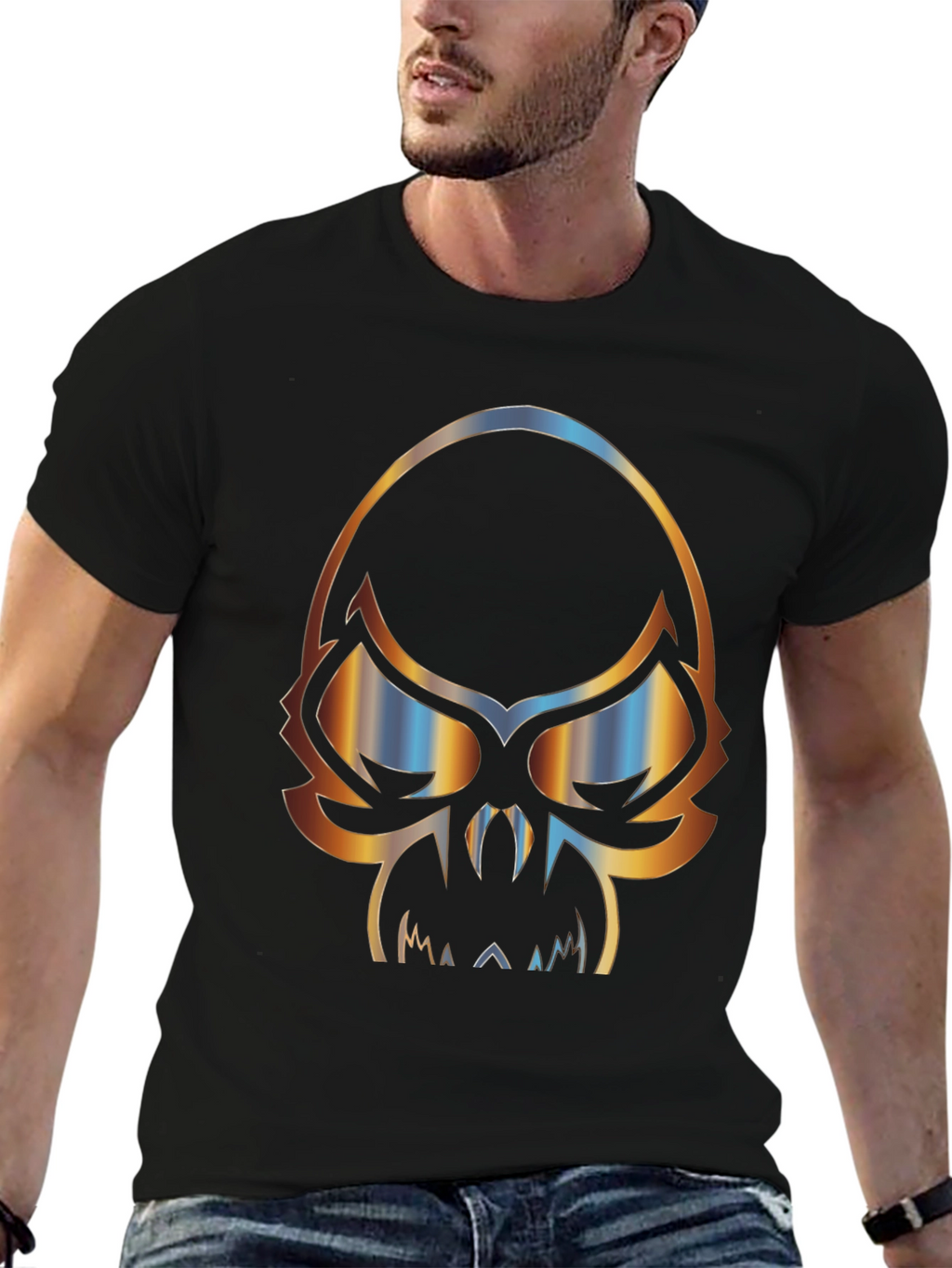 Skull Graphic Print Mens Black T-Shirt