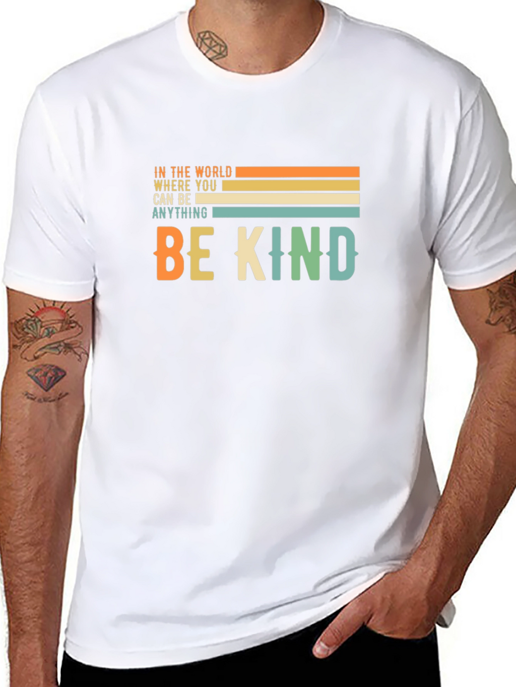 Be Kind Graphic Tee - Retro Striped Design T-Shirt