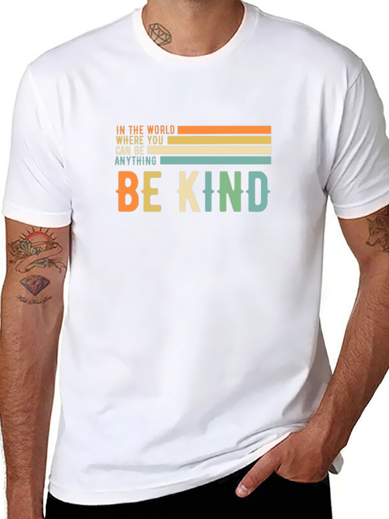 Be Kind Graphic Tee - Retro Striped Design T-Shirt