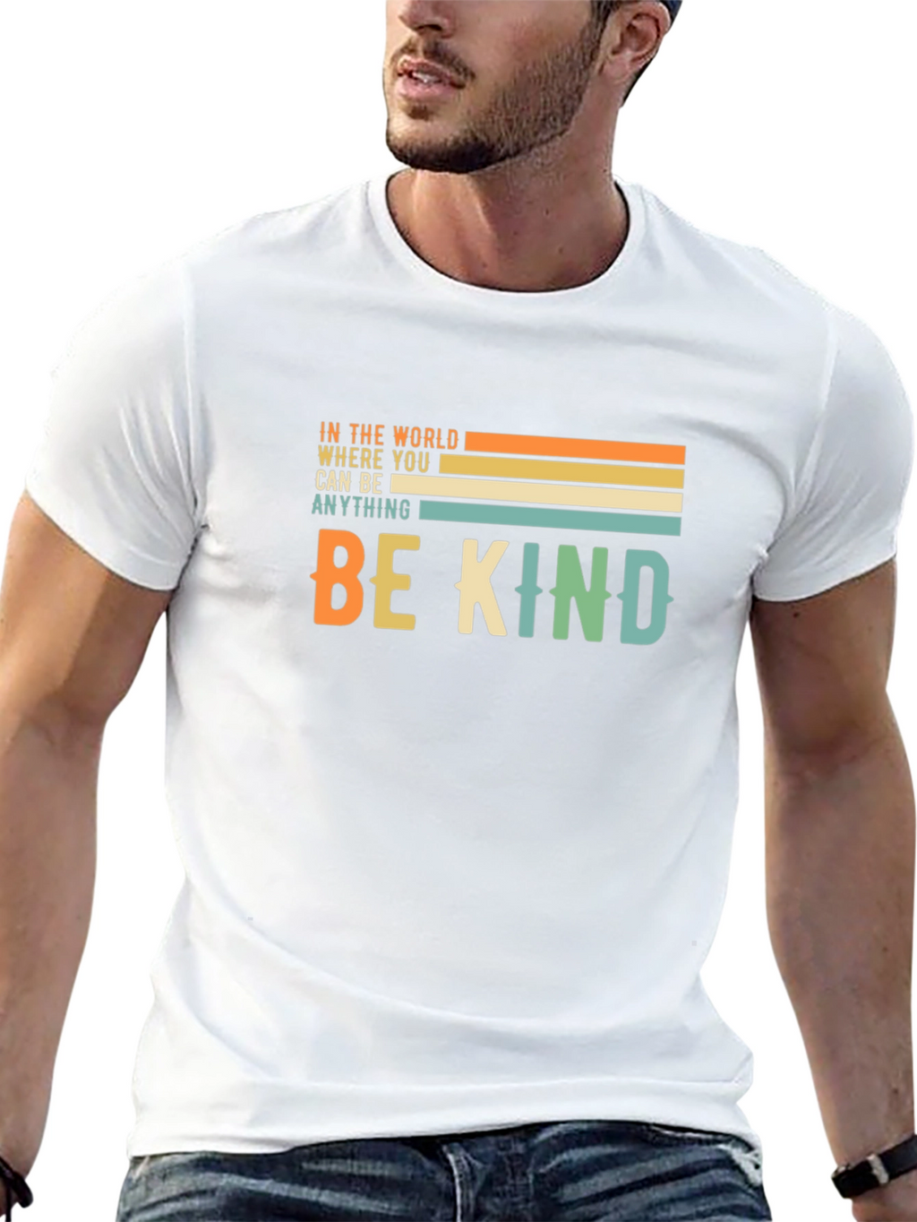 Be Kind Graphic Tee - Retro Striped Design T-Shirt