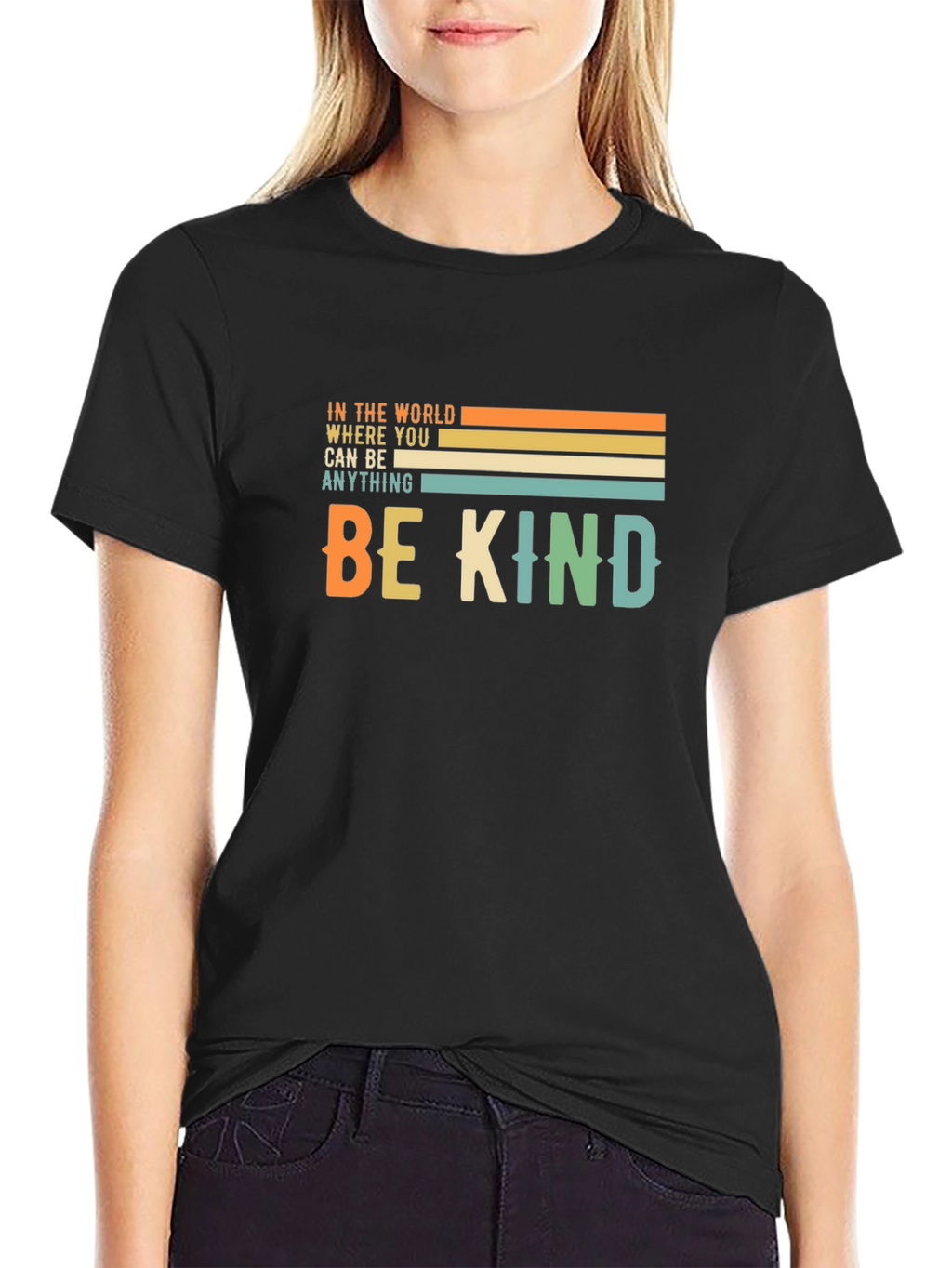 Be Kind Graphic Tee - Retro Striped Design T-Shirt