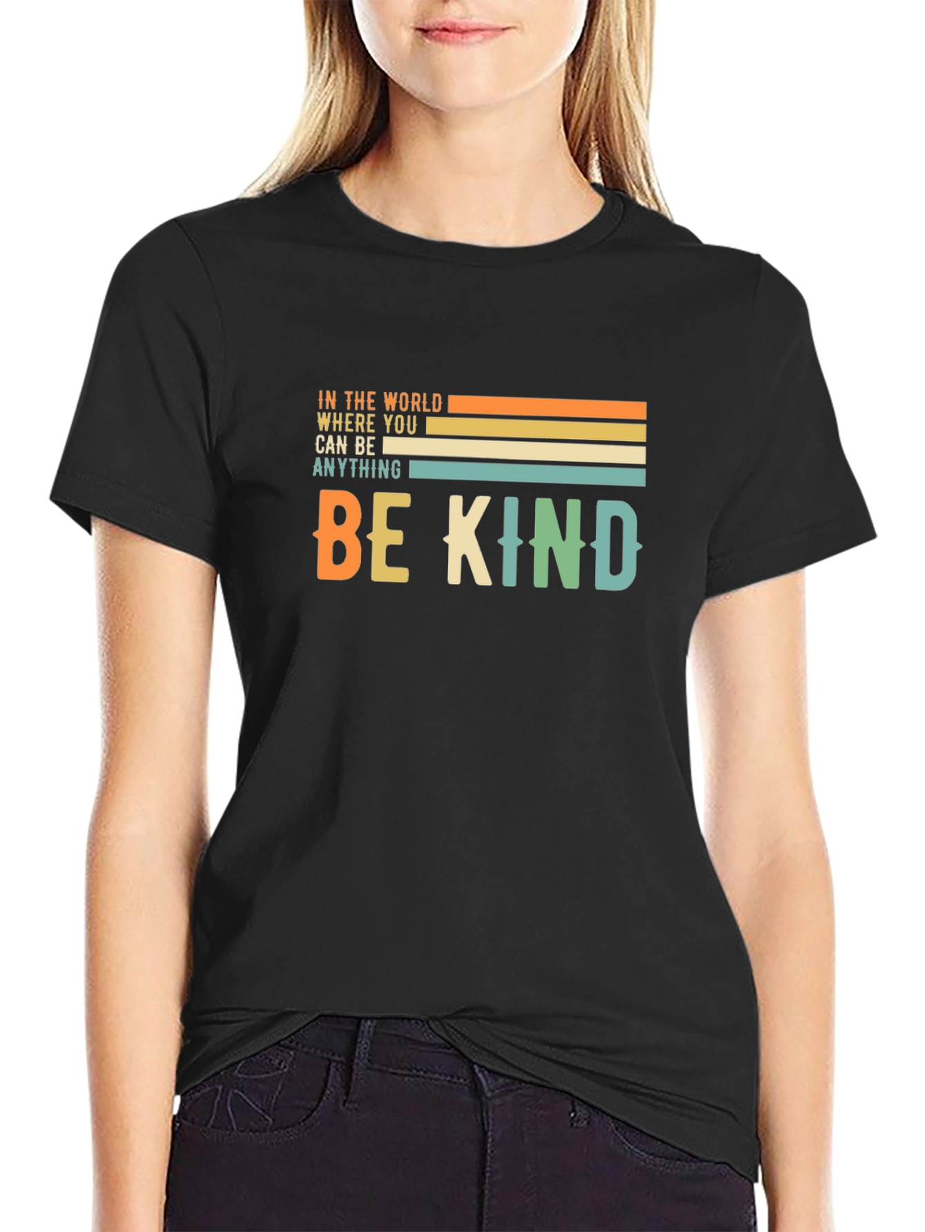 Be Kind Graphic Tee - Retro Striped Design T-Shirt