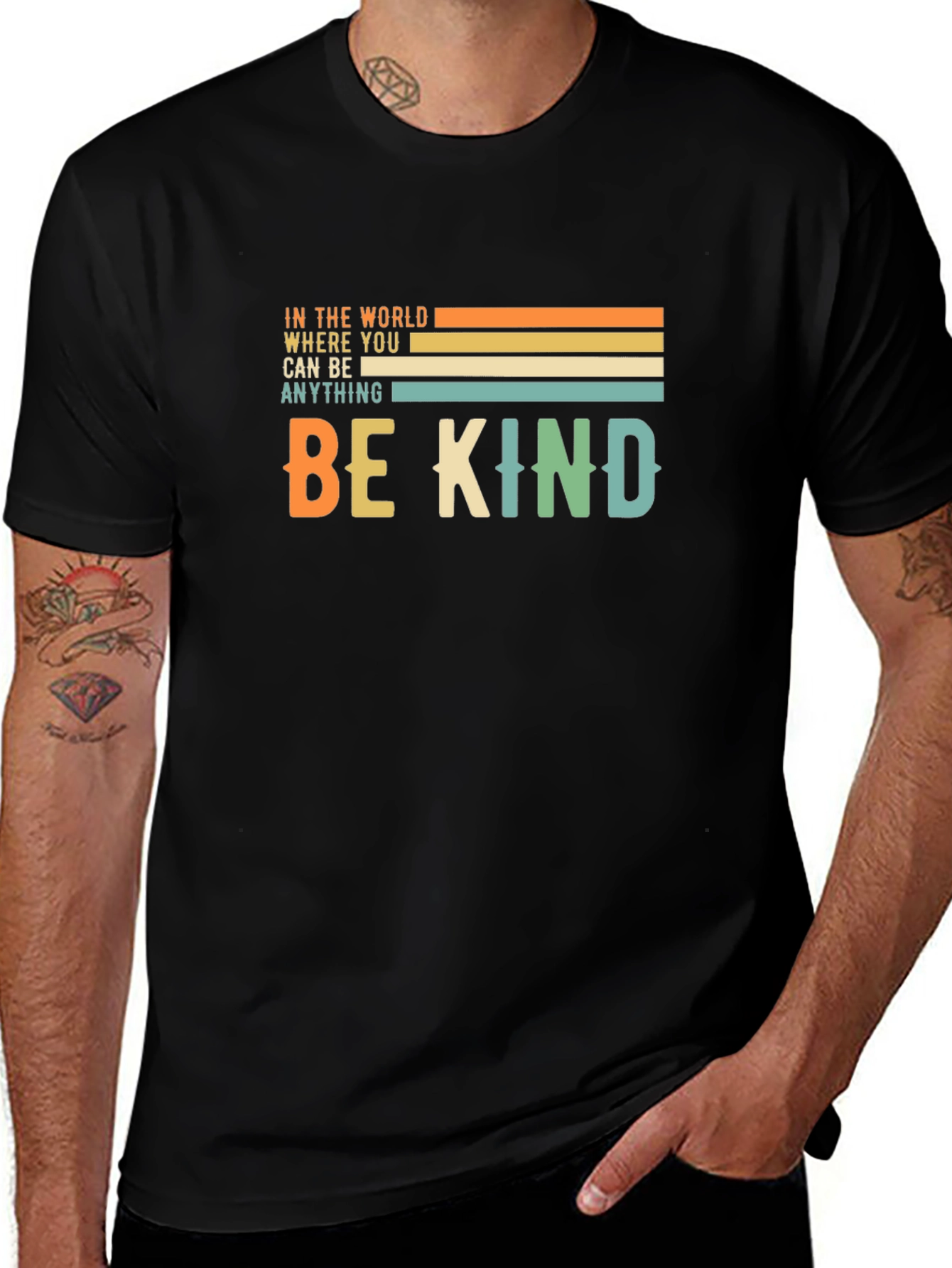 Be Kind Graphic Tee - Retro Striped Design T-Shirt