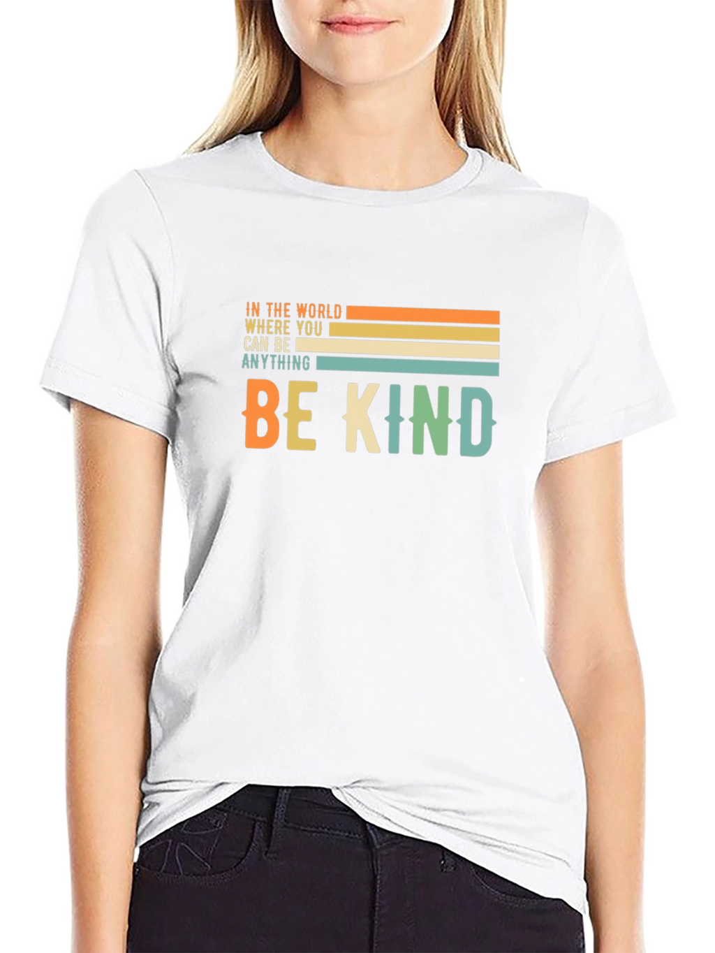 Be Kind Graphic Tee - Retro Striped Design T-Shirt