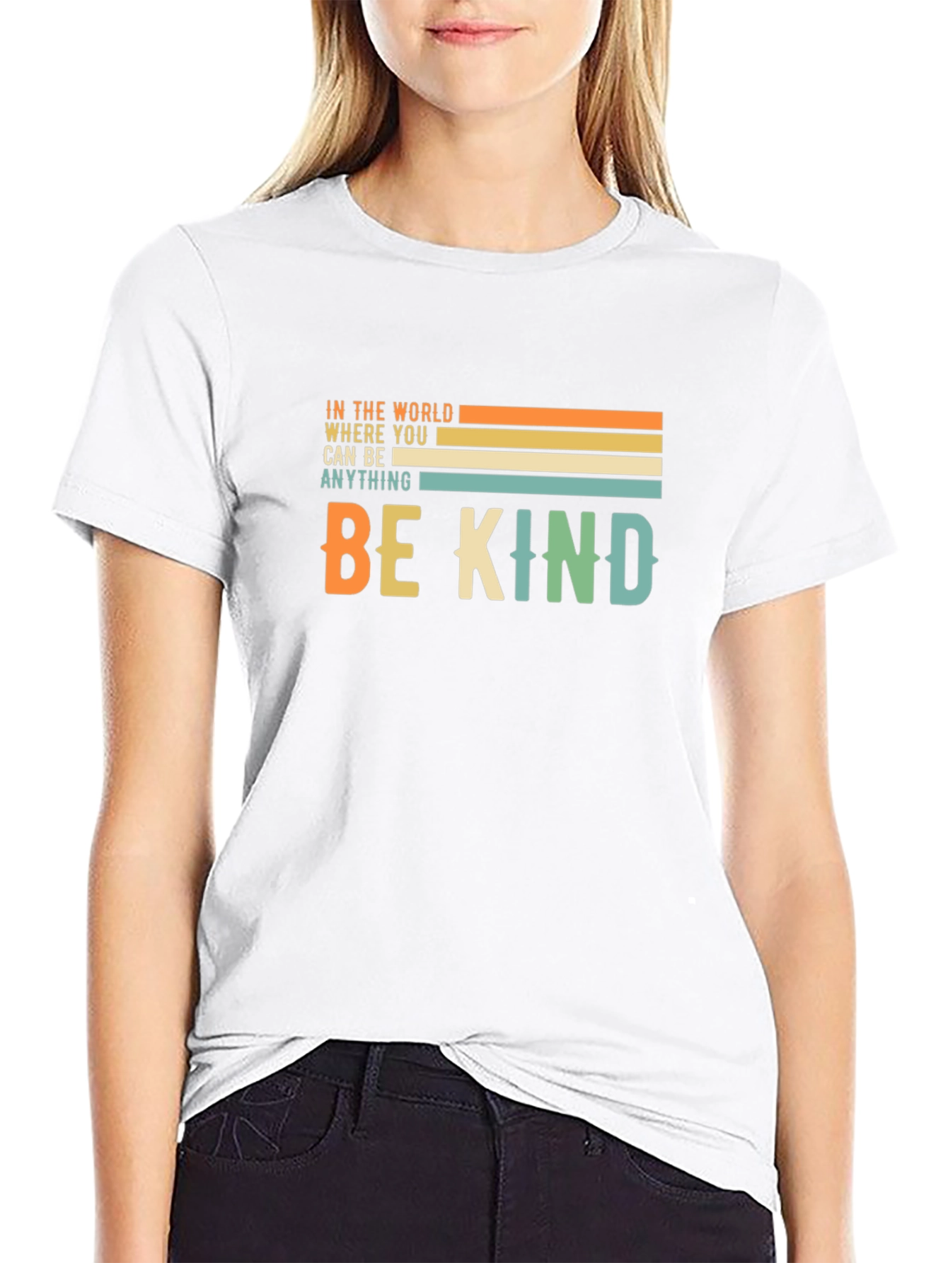 Be Kind Graphic Tee - Retro Striped Design T-Shirt