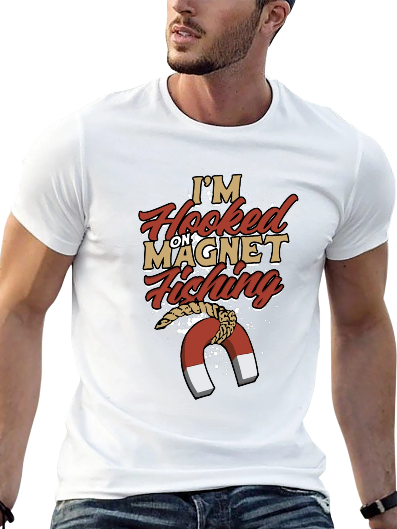 Hooked on Magnet Fishing T-Shirt Mens Novelty Tee