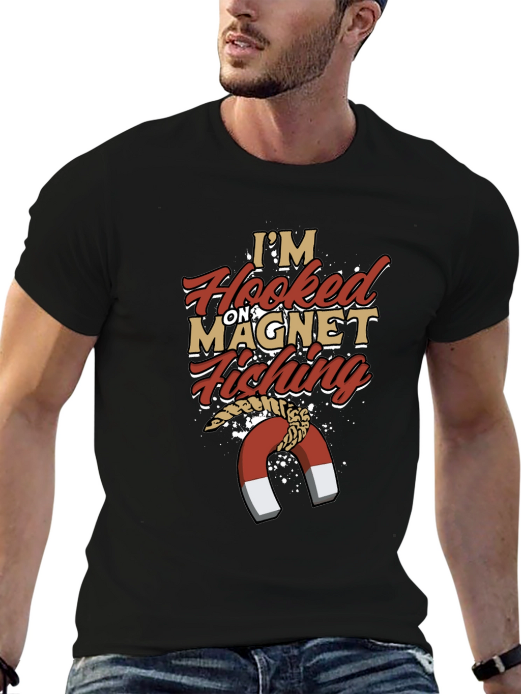 Hooked on Magnet Fishing T-Shirt Mens Novelty Tee