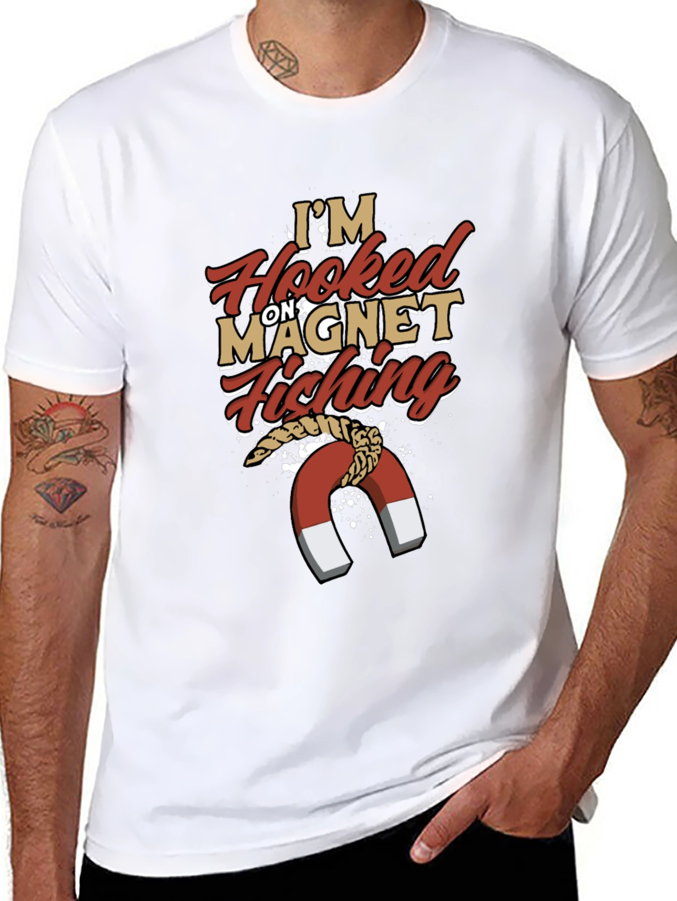 Hooked on Magnet Fishing T-Shirt Mens Novelty Tee