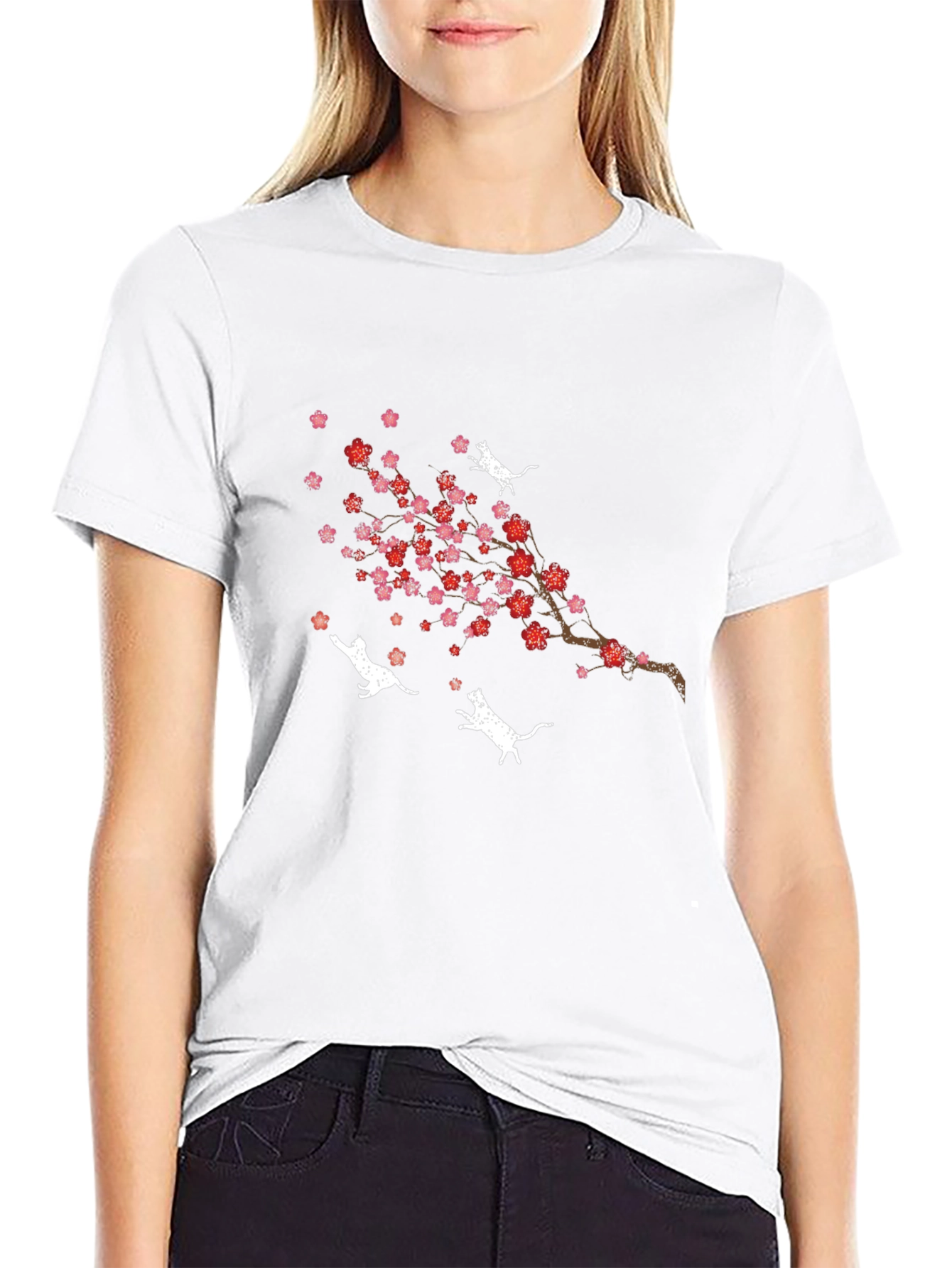 Cherry Blossom Cat T-Shirt - Unique Floral Design