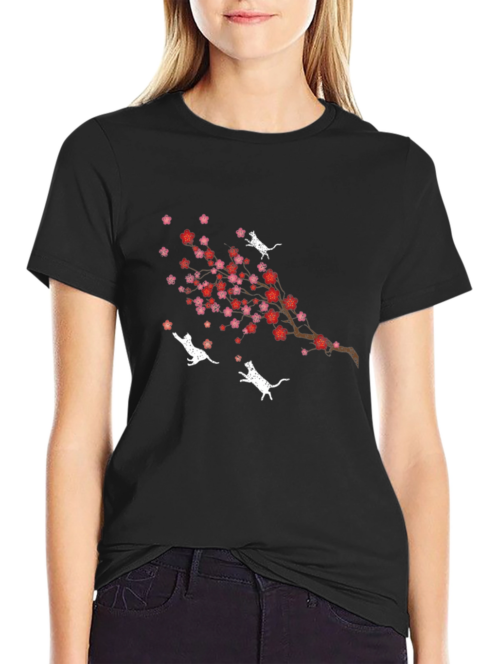 Cherry Blossom Cat T-Shirt - Unique Floral Design