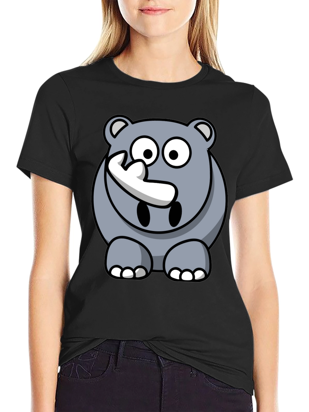 Cartoon Rhino Graphic Tee - Mens Black T-Shirt