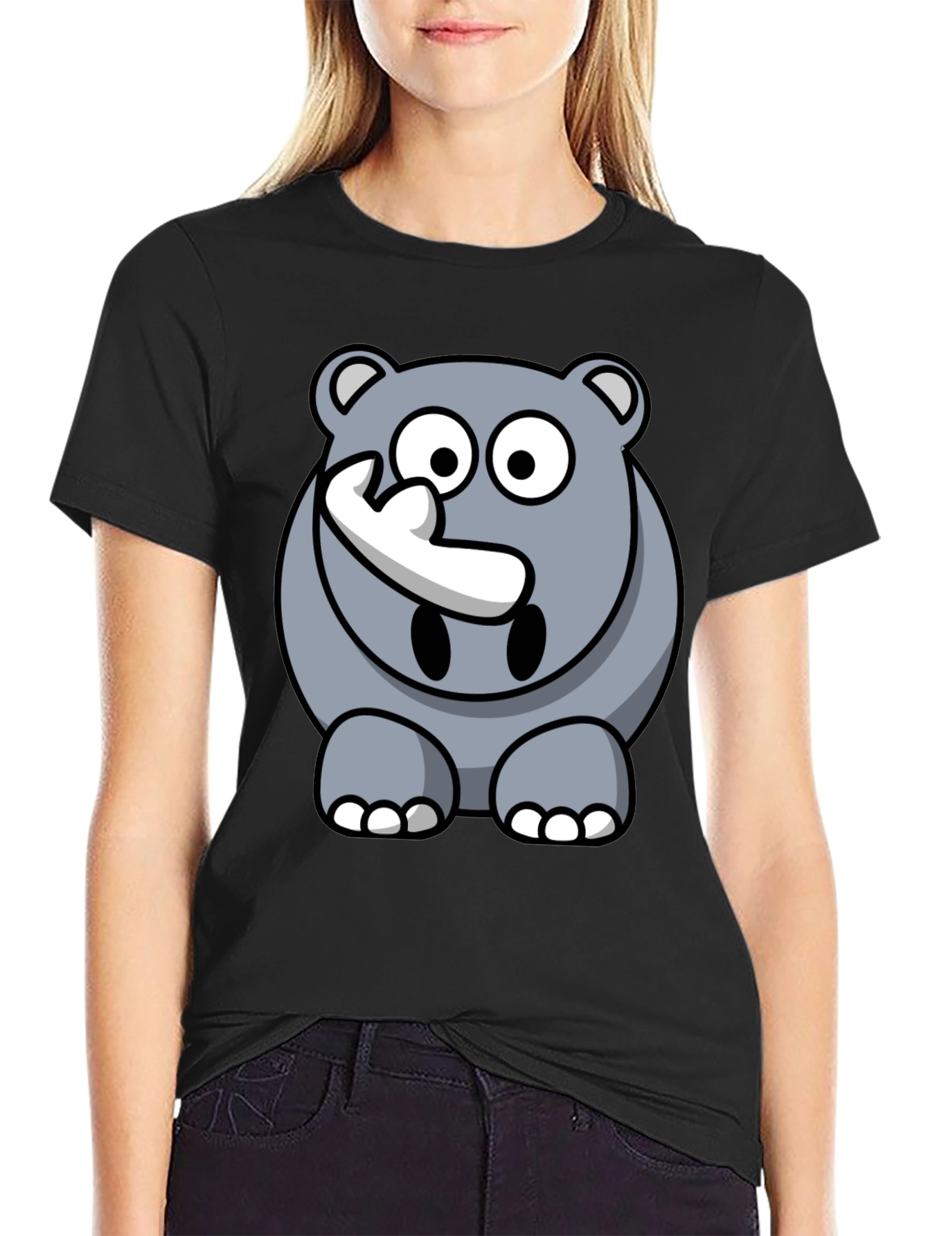 Cartoon Rhino Graphic Tee - Mens Black T-Shirt