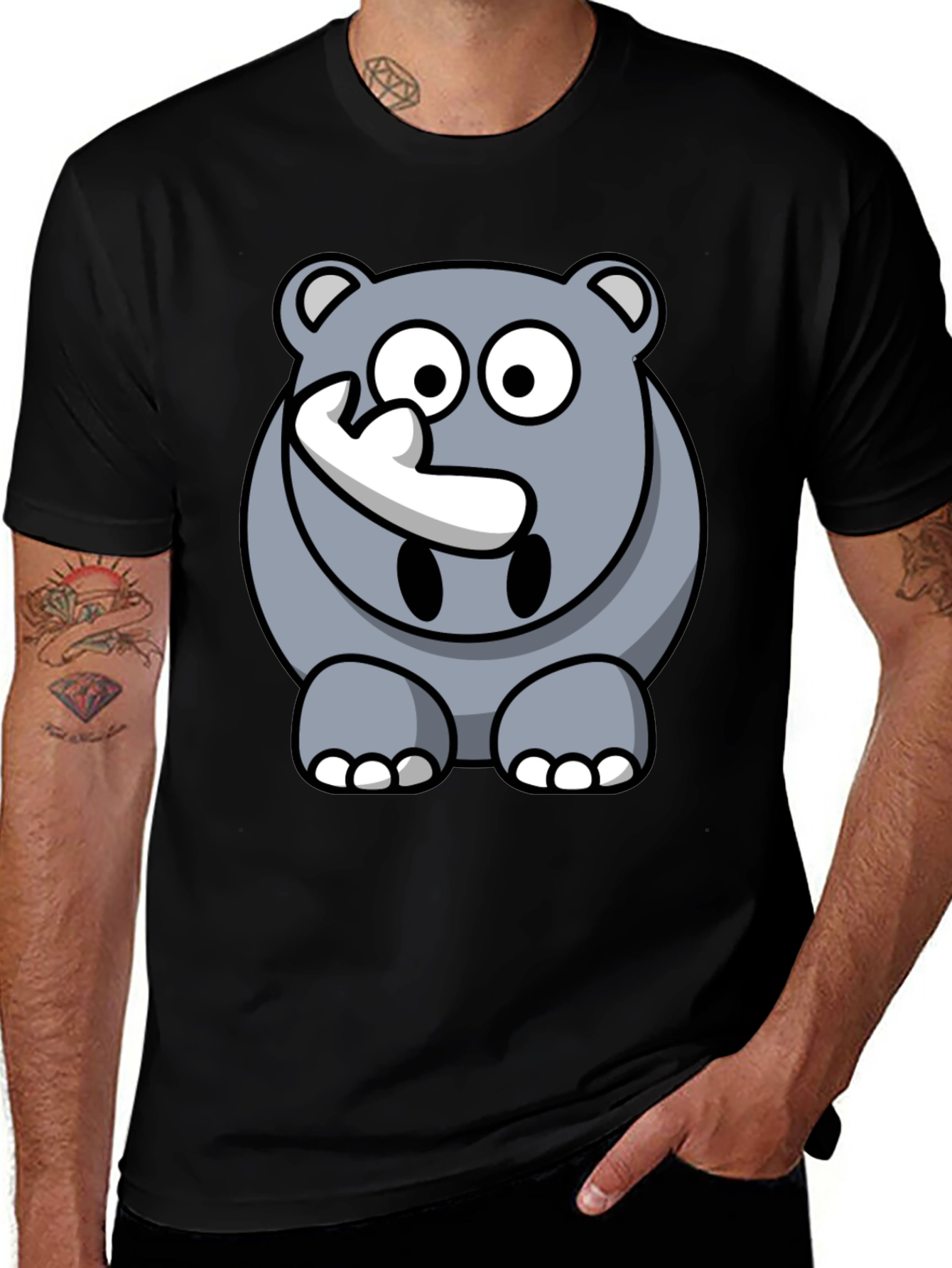 Cartoon Rhino Graphic Tee - Mens Black T-Shirt