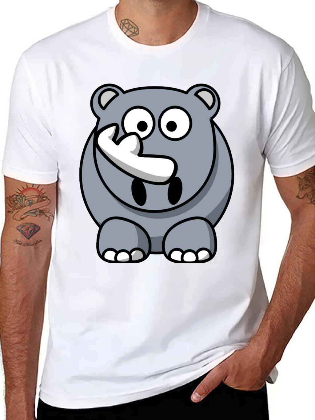 Cartoon Rhino Graphic Tee - Mens Black T-Shirt