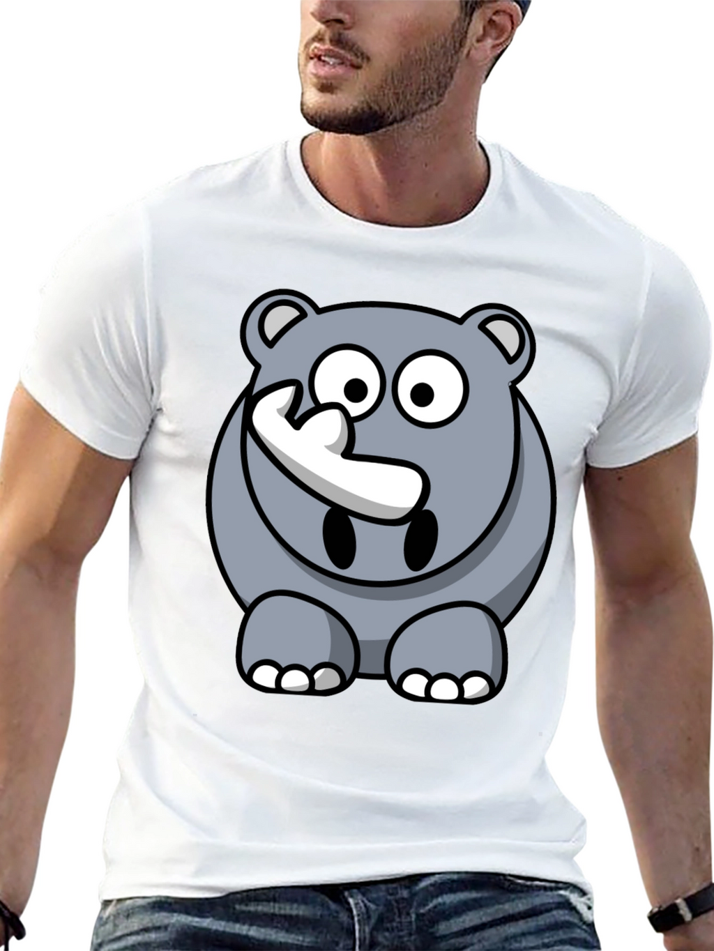 Cartoon Rhino Graphic Tee - Mens Black T-Shirt