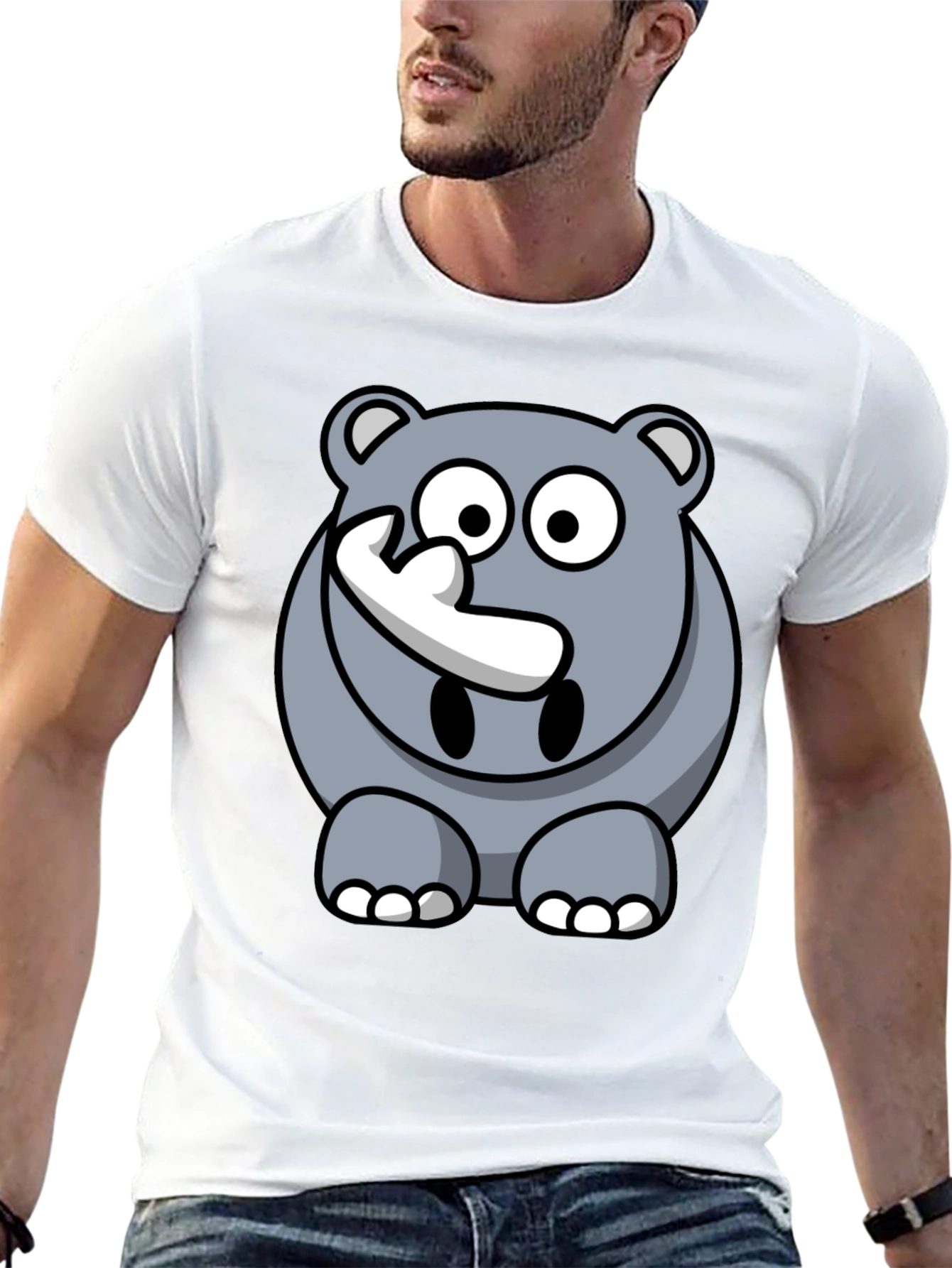 Cartoon Rhino Graphic Tee - Mens Black T-Shirt