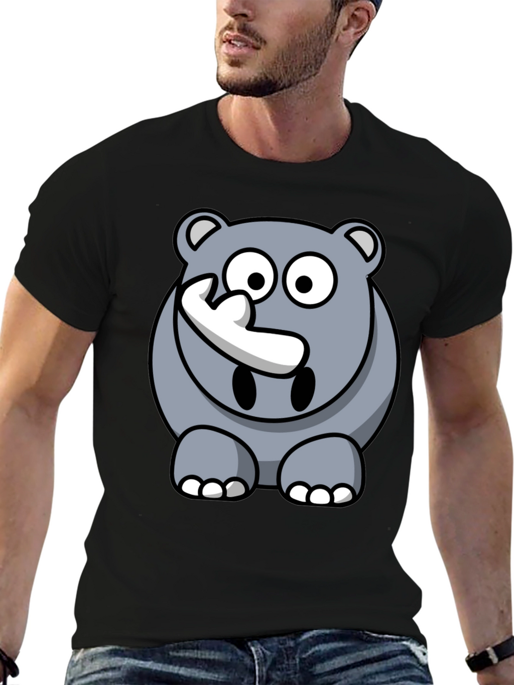 Cartoon Rhino Graphic Tee - Mens Black T-Shirt