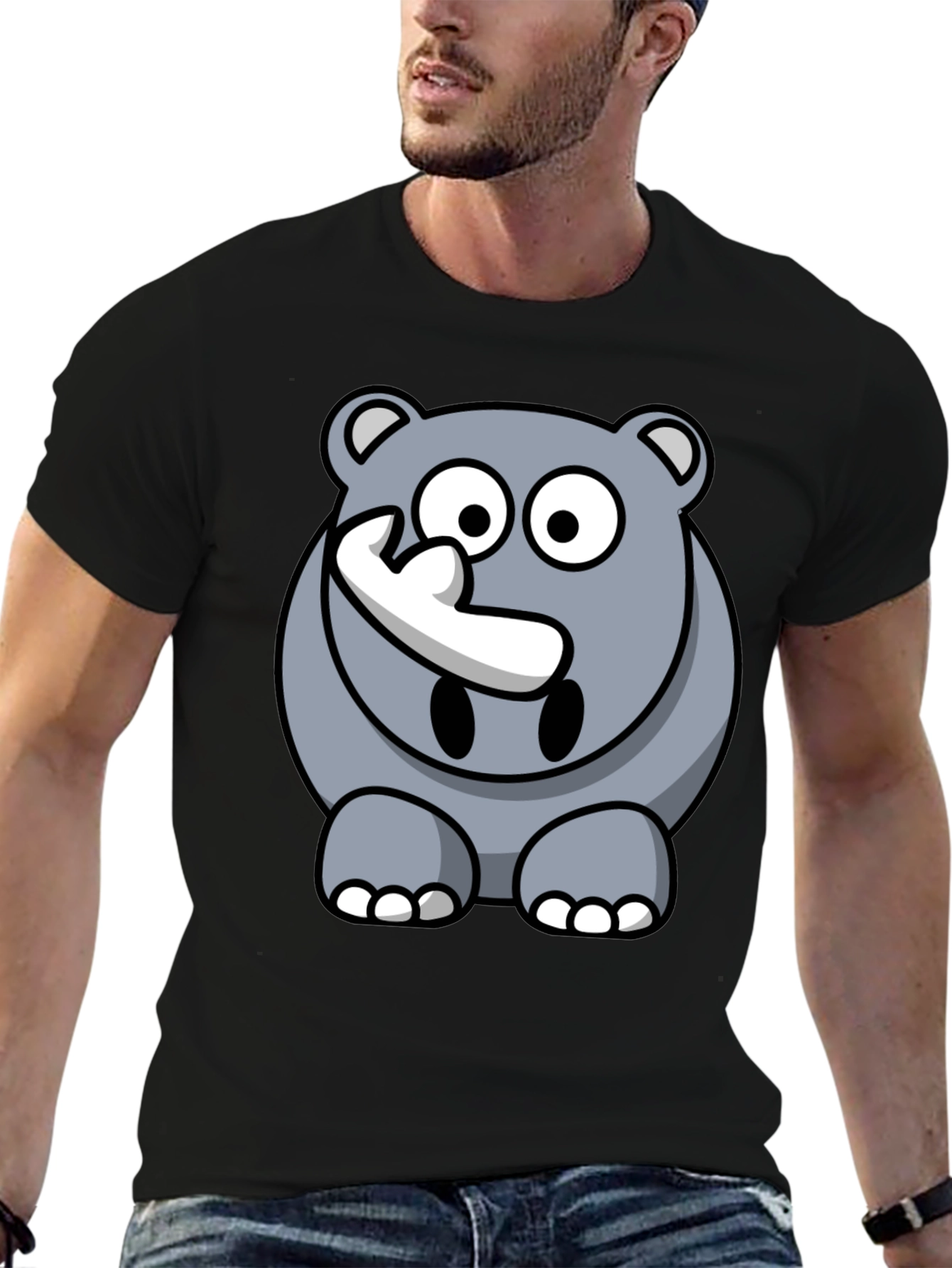 Cartoon Rhino Graphic Tee - Mens Black T-Shirt