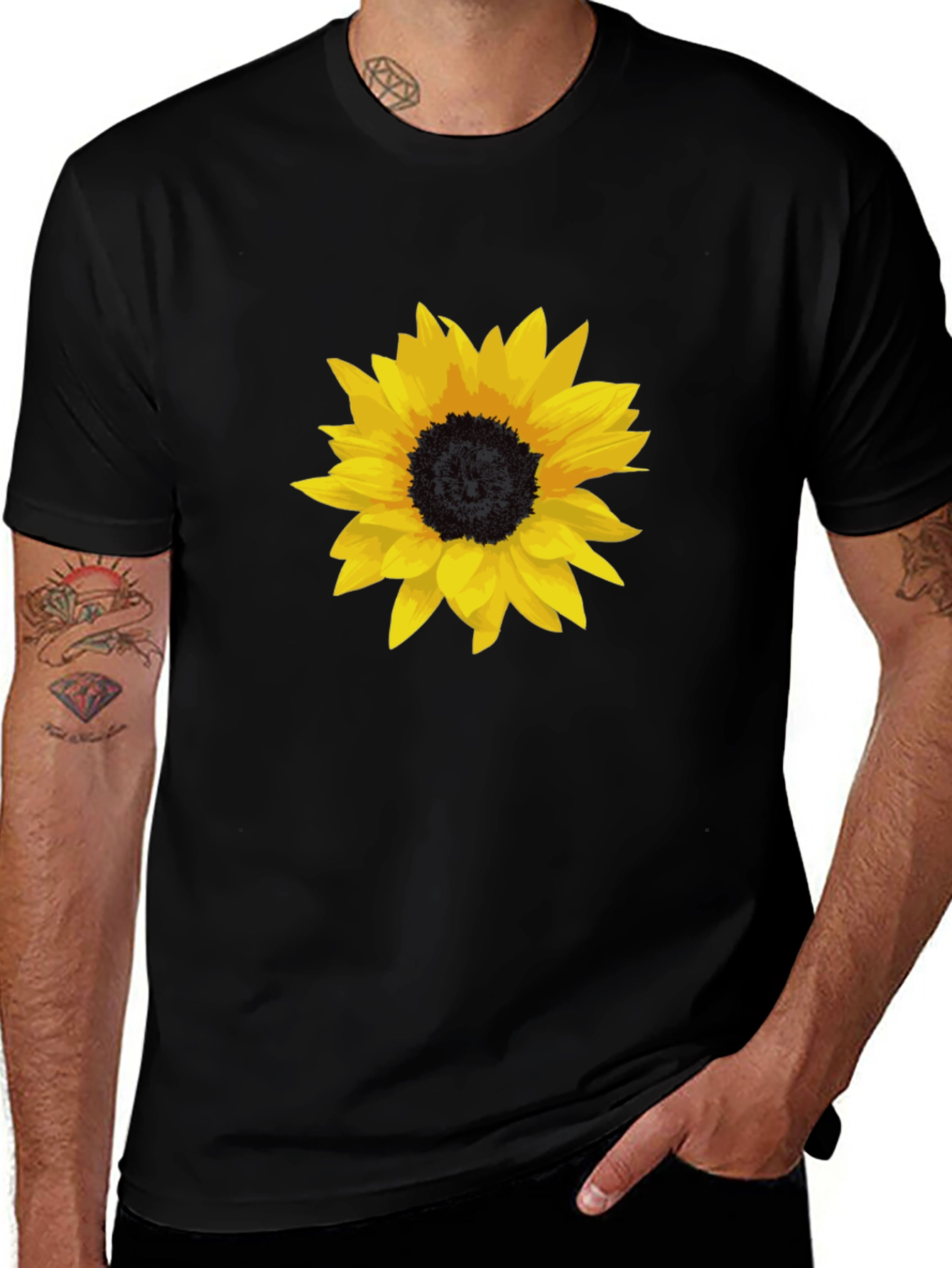 Sunflower Graphic Tee - Stylish Black Cotton T-Shirt