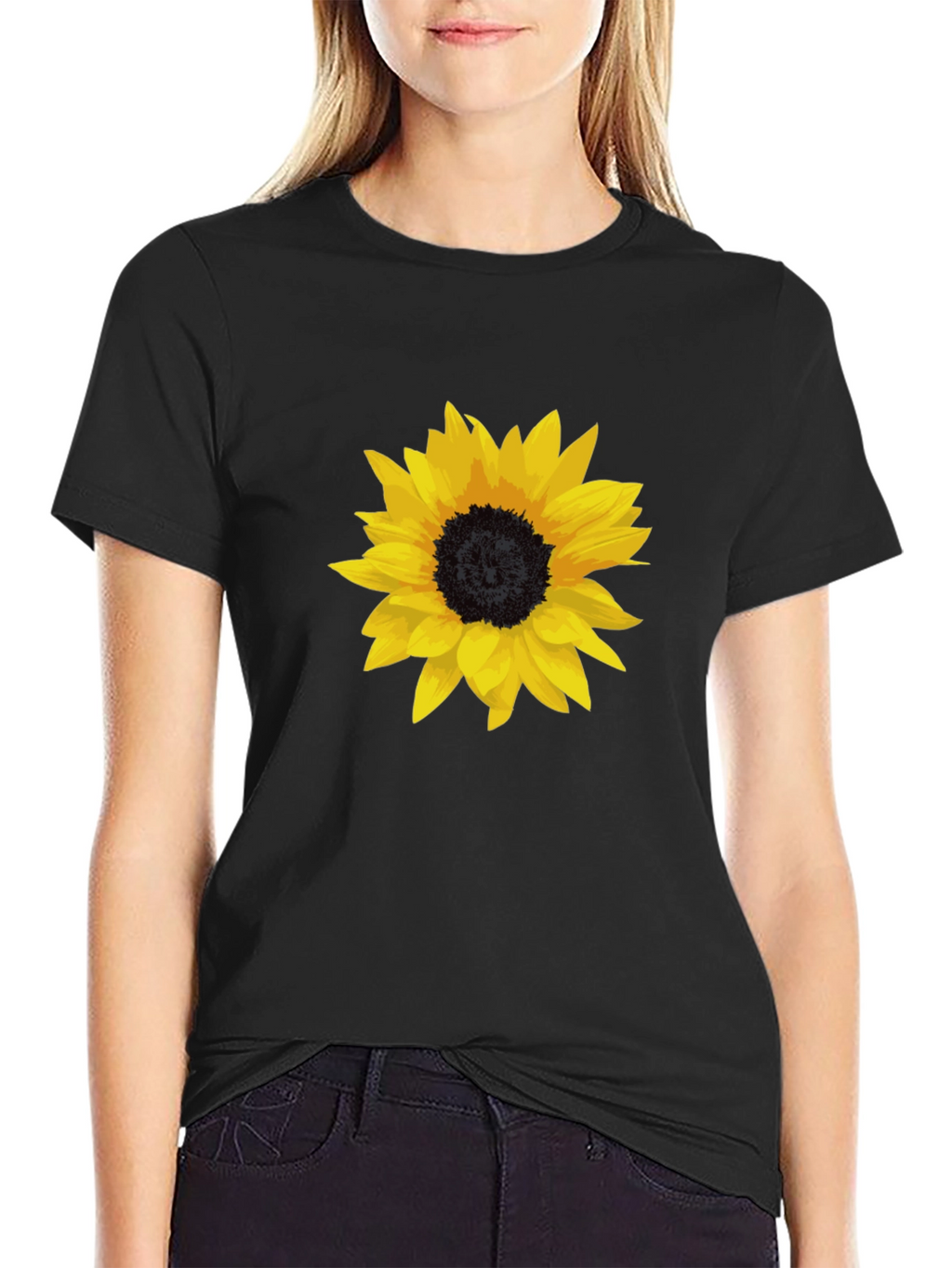 Sunflower Graphic Tee - Stylish Black Cotton T-Shirt