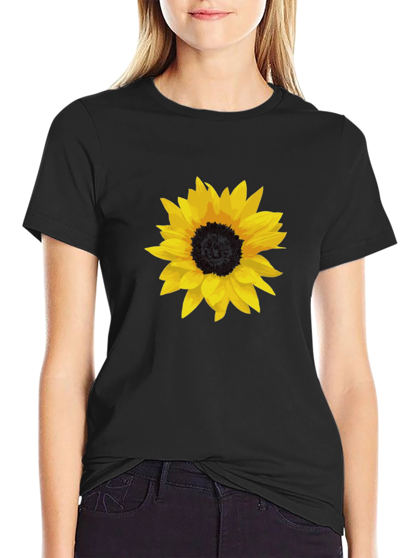 Sunflower Graphic Tee - Stylish Black Cotton T-Shirt