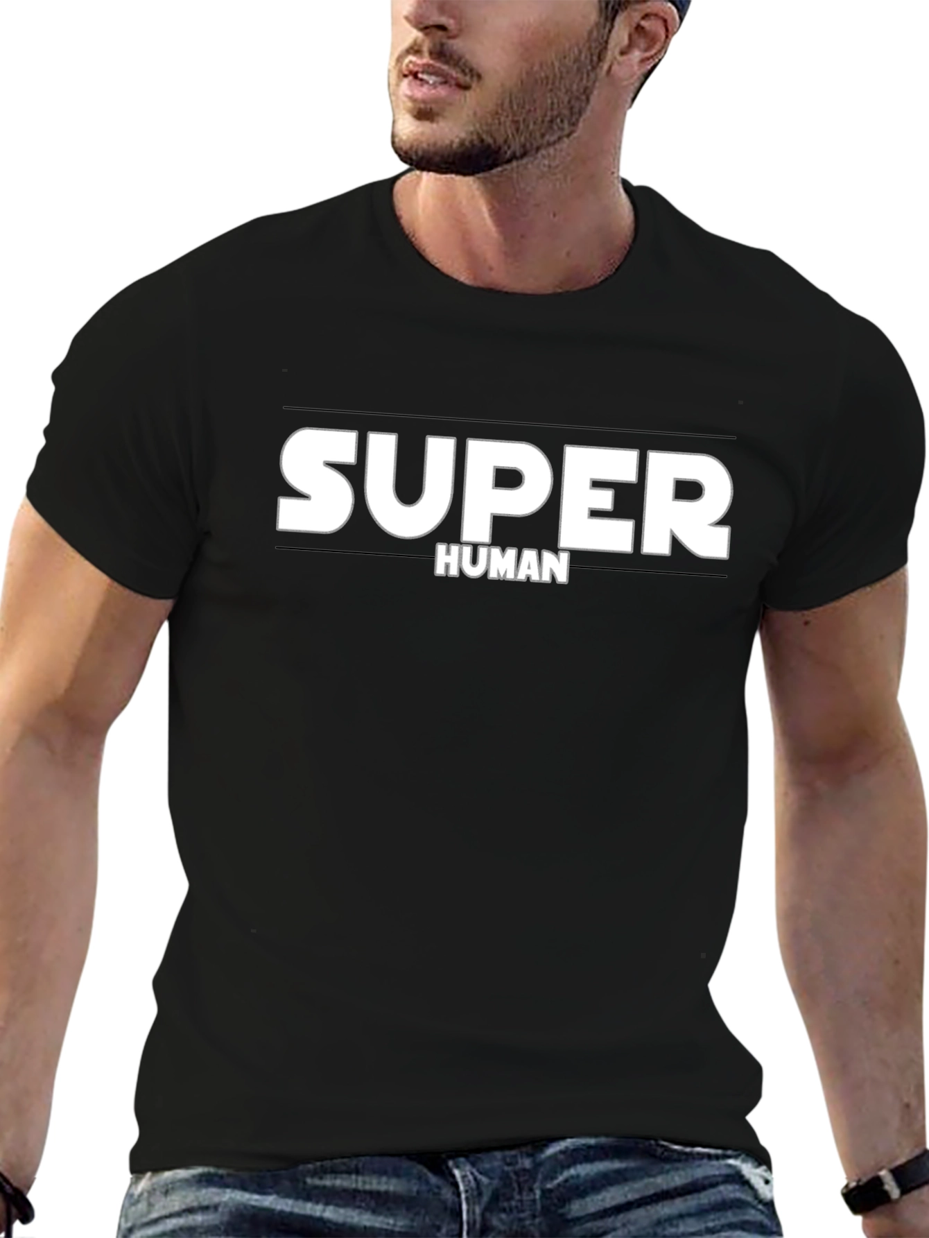 Super Human Black Cotton Graphic Tee