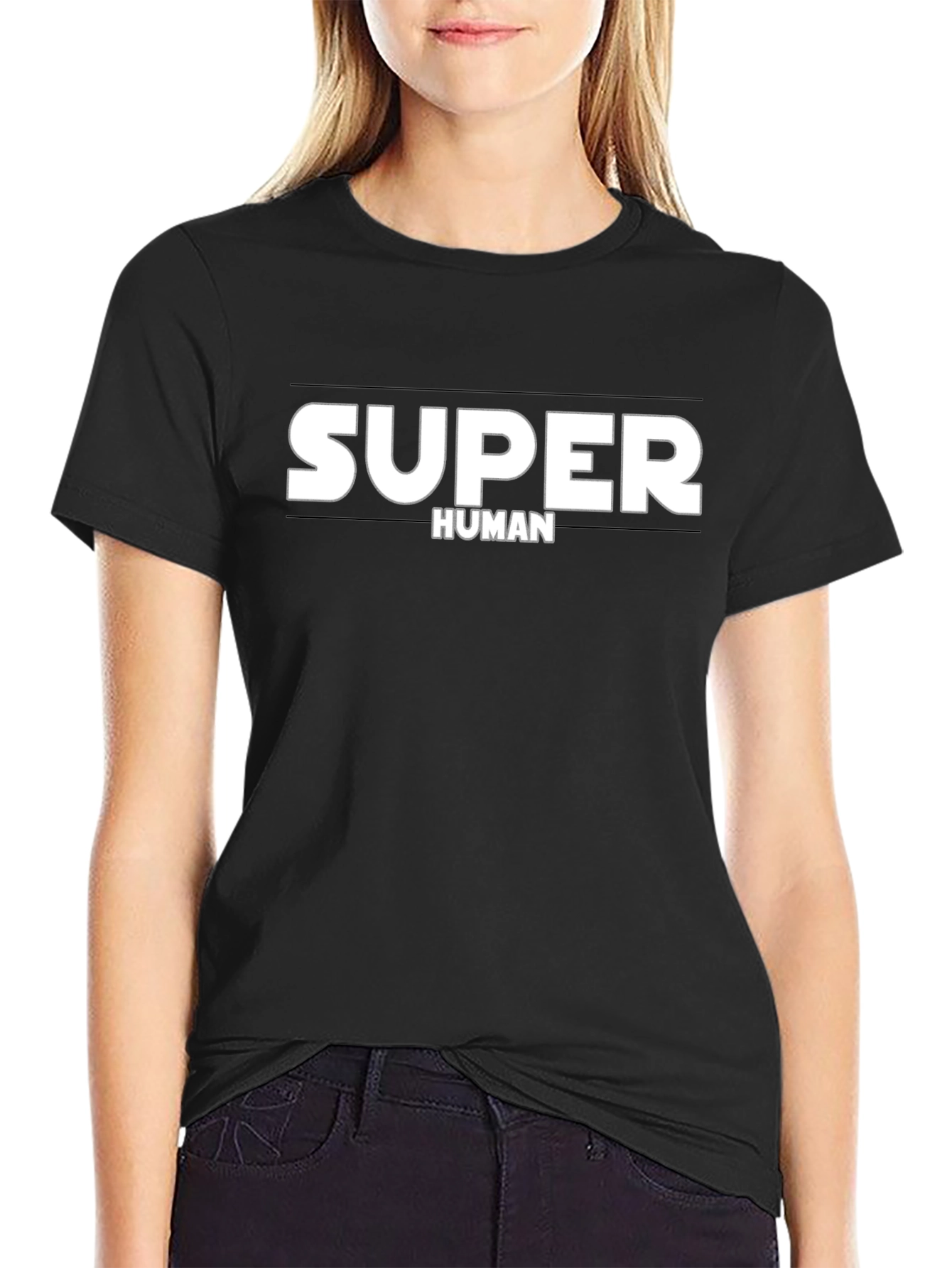 Super Human Black Cotton Graphic Tee