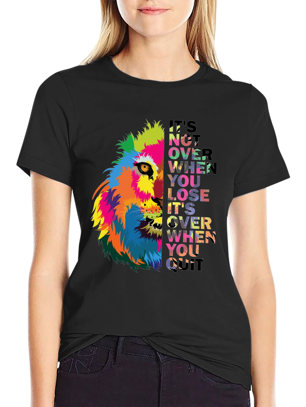 Motivational Lion Graphic Black T-Shirt