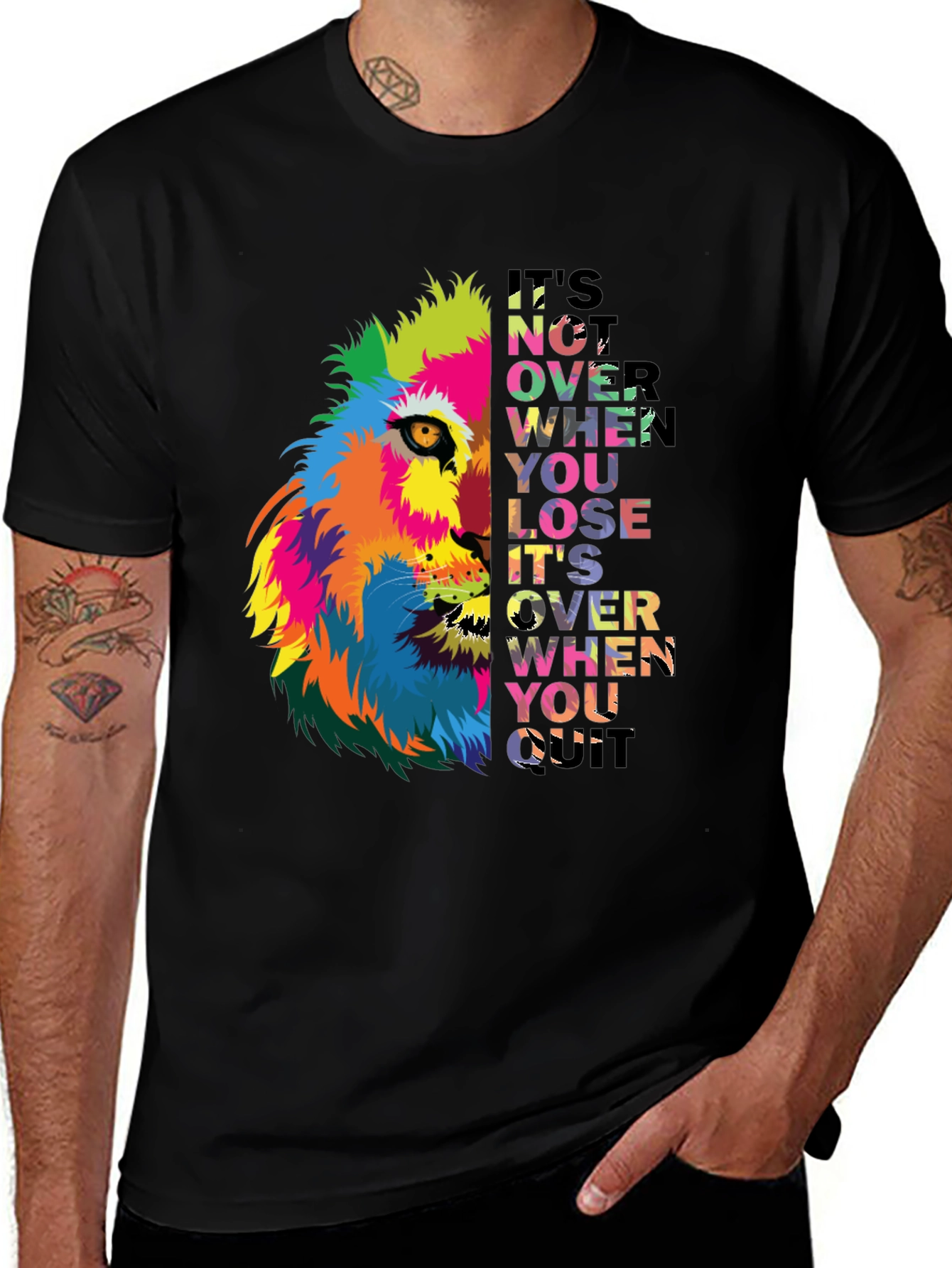 Motivational Lion Graphic Black T-Shirt