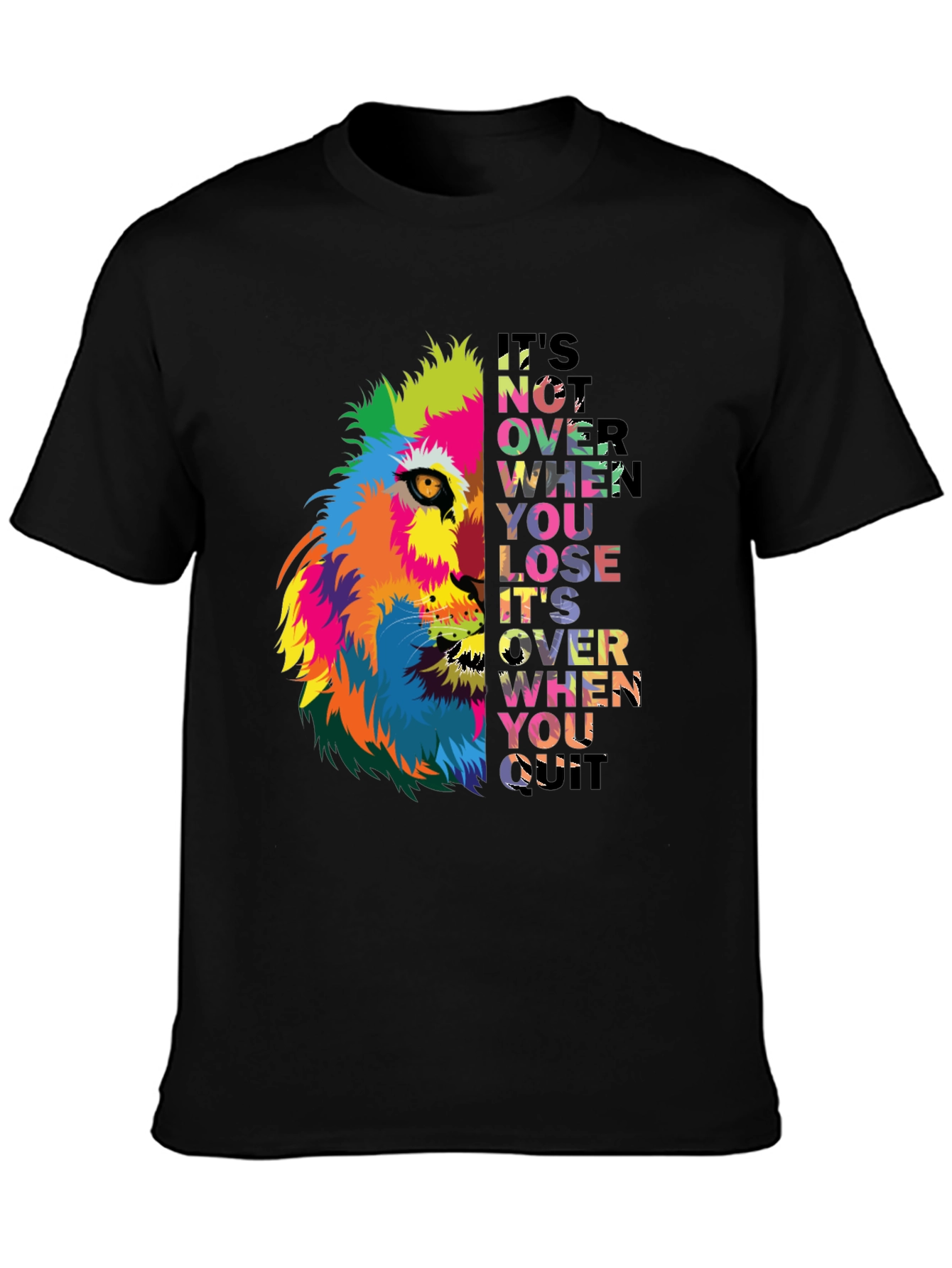 Motivational Lion Graphic Black T-Shirt