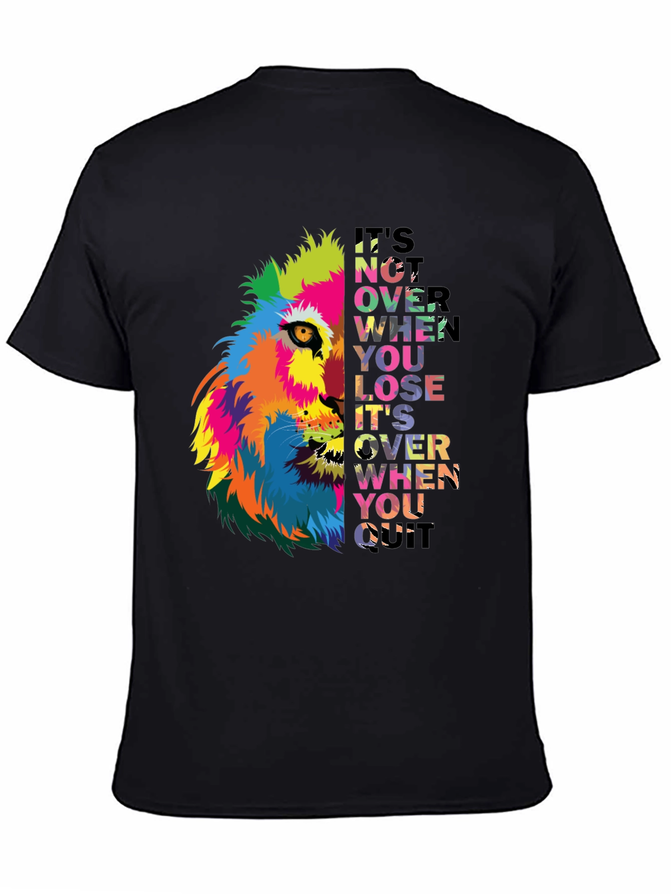 Motivational Lion Graphic Black T-Shirt
