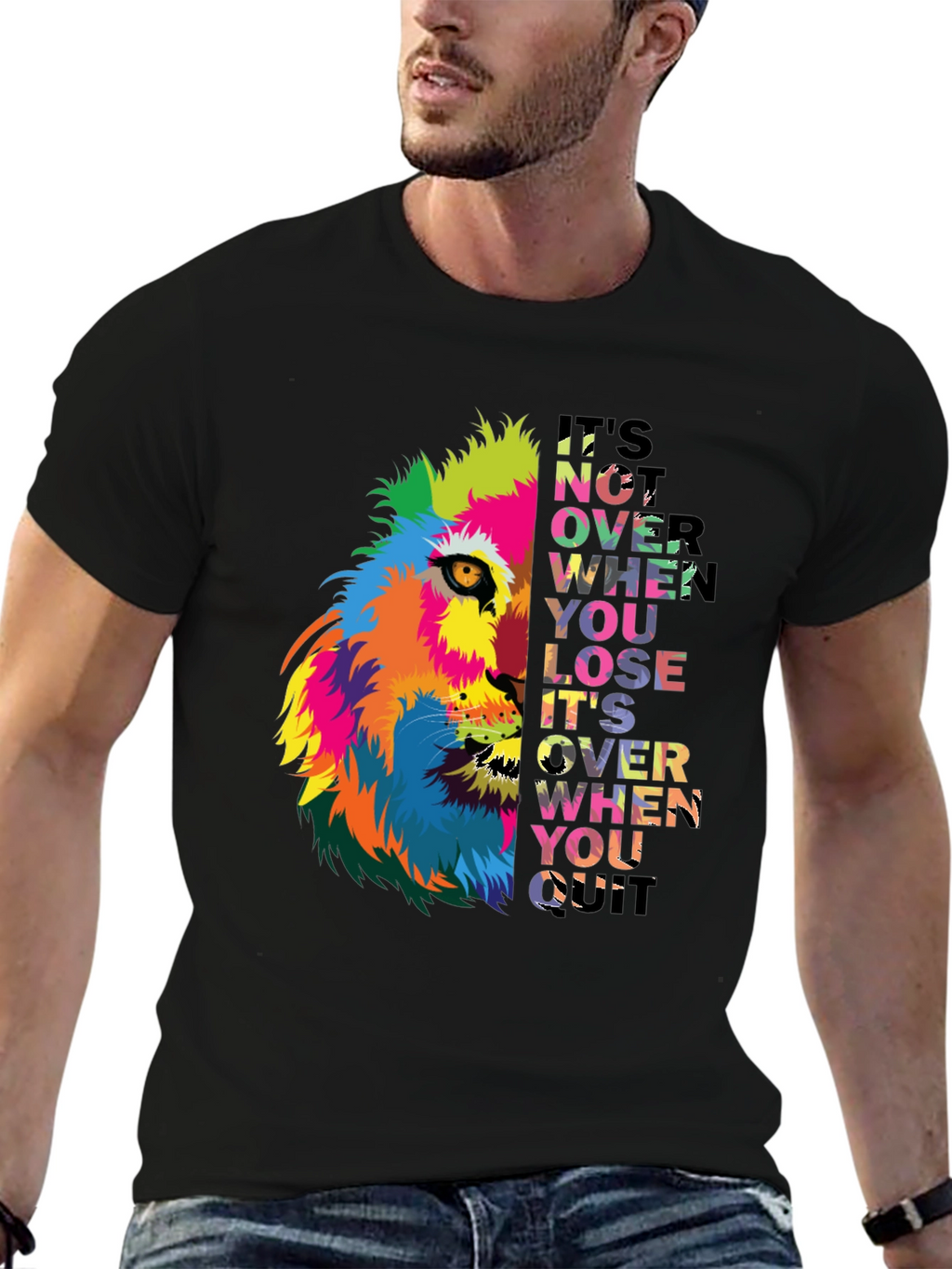 Motivational Lion Graphic Black T-Shirt