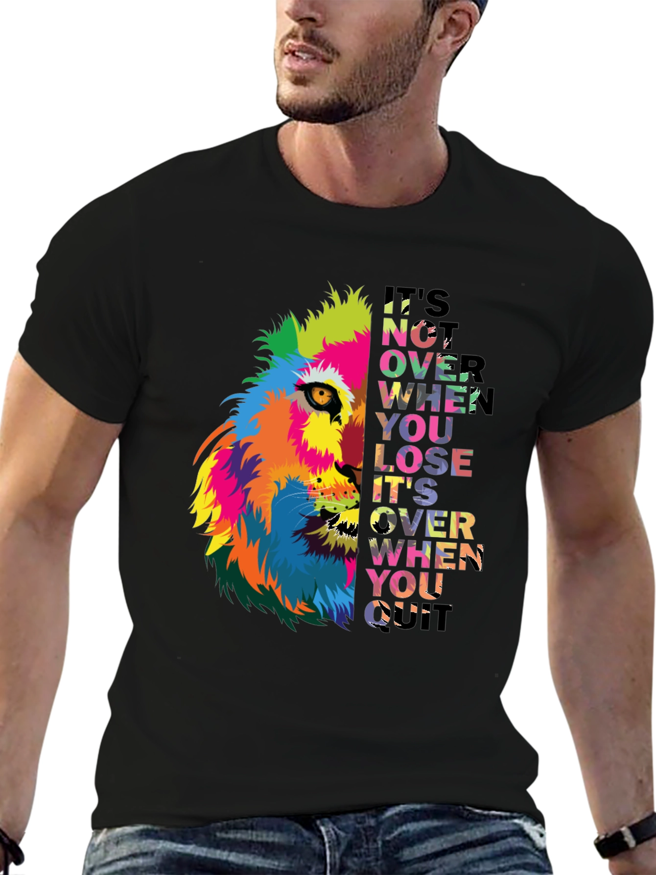 Motivational Lion Graphic Black T-Shirt