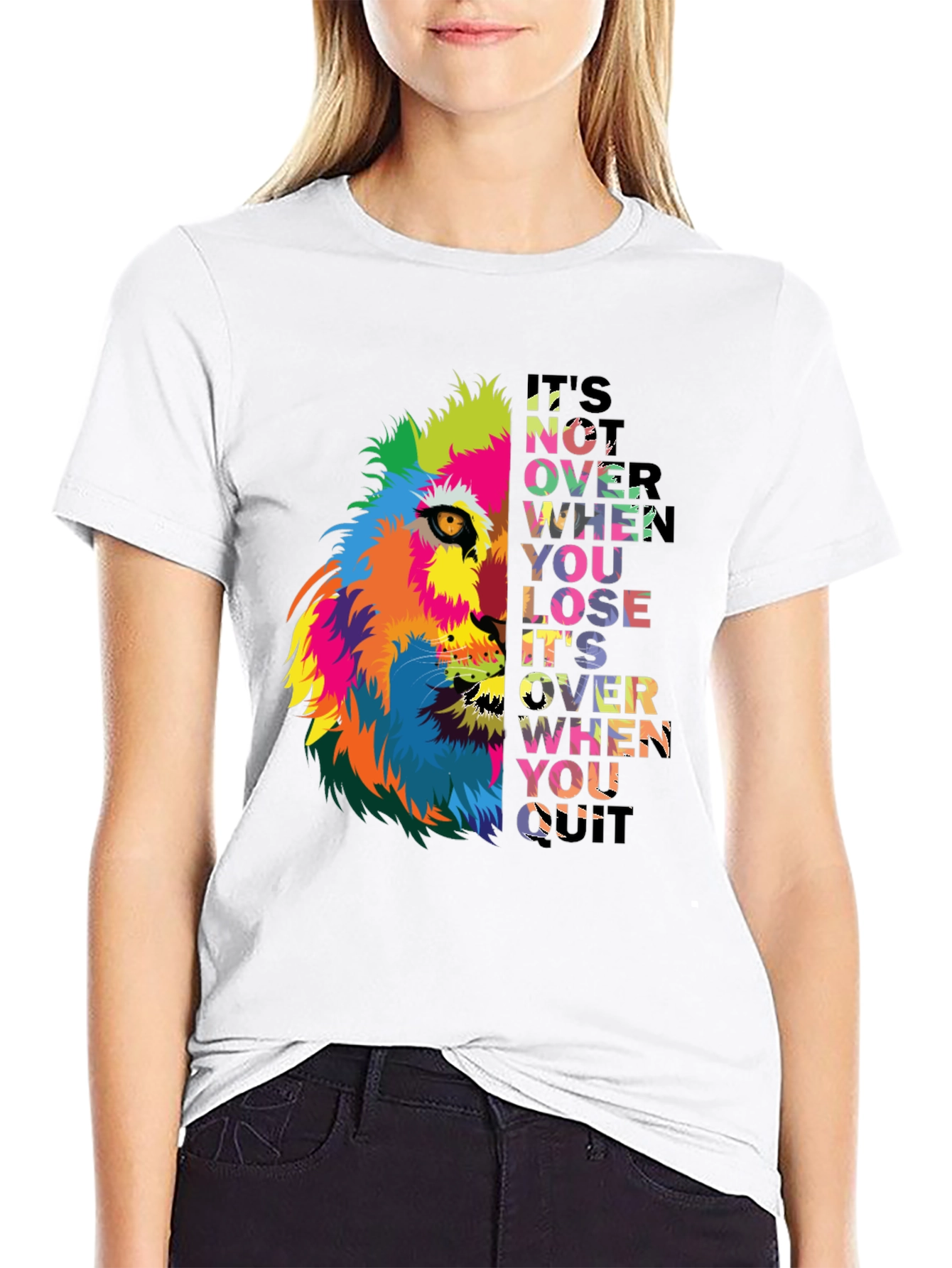 Motivational Lion Graphic Black T-Shirt