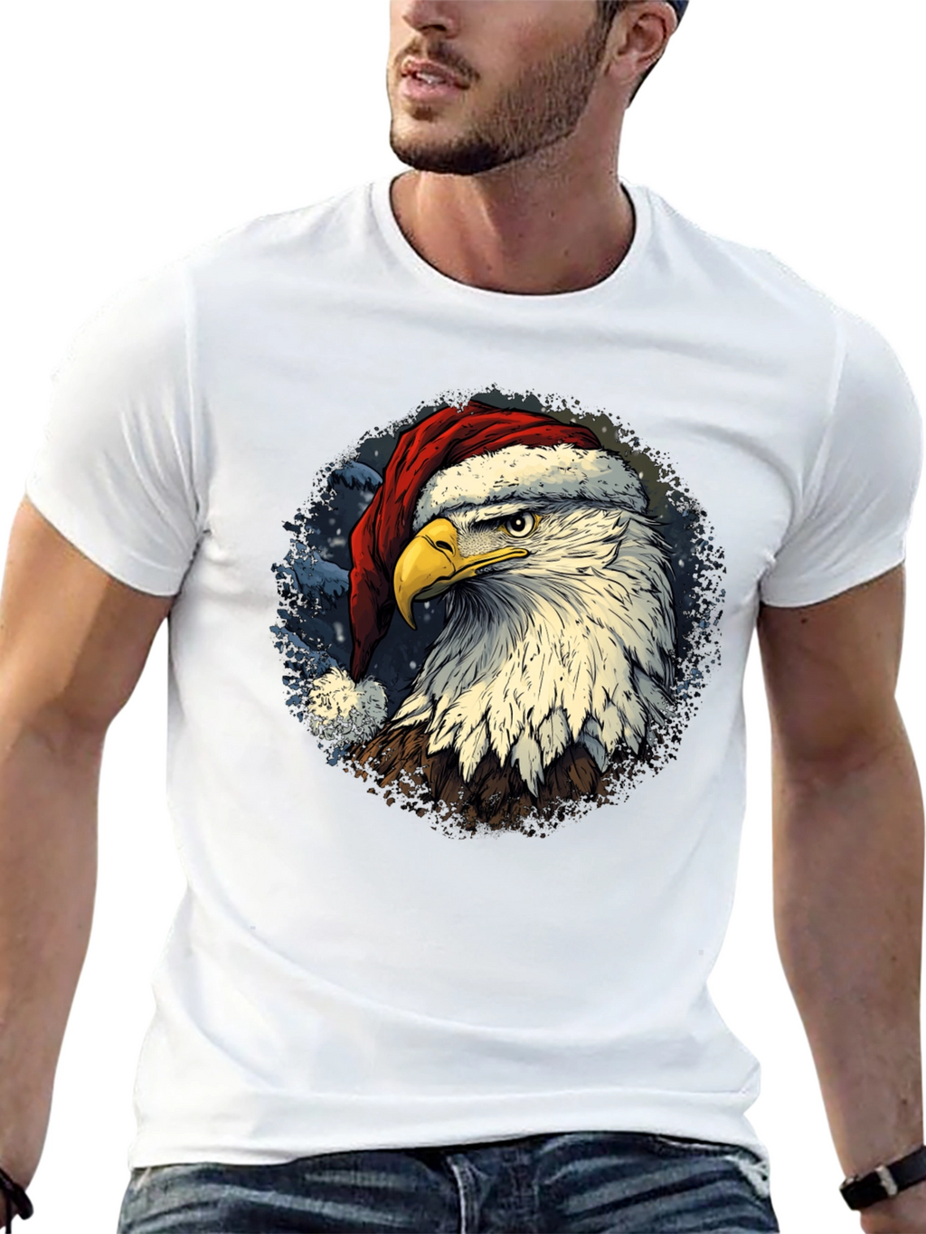 Eagle Santa Hat T-Shirt - Patriotic Christmas Tee