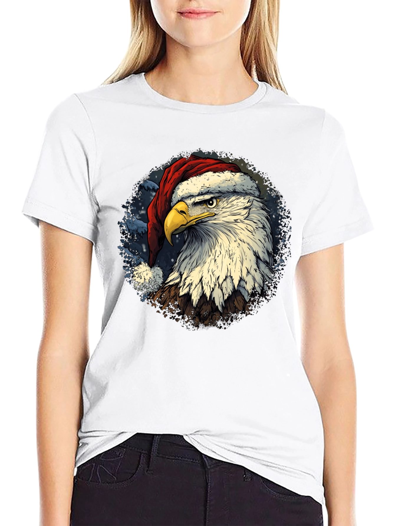 Eagle Santa Hat T-Shirt - Patriotic Christmas Tee