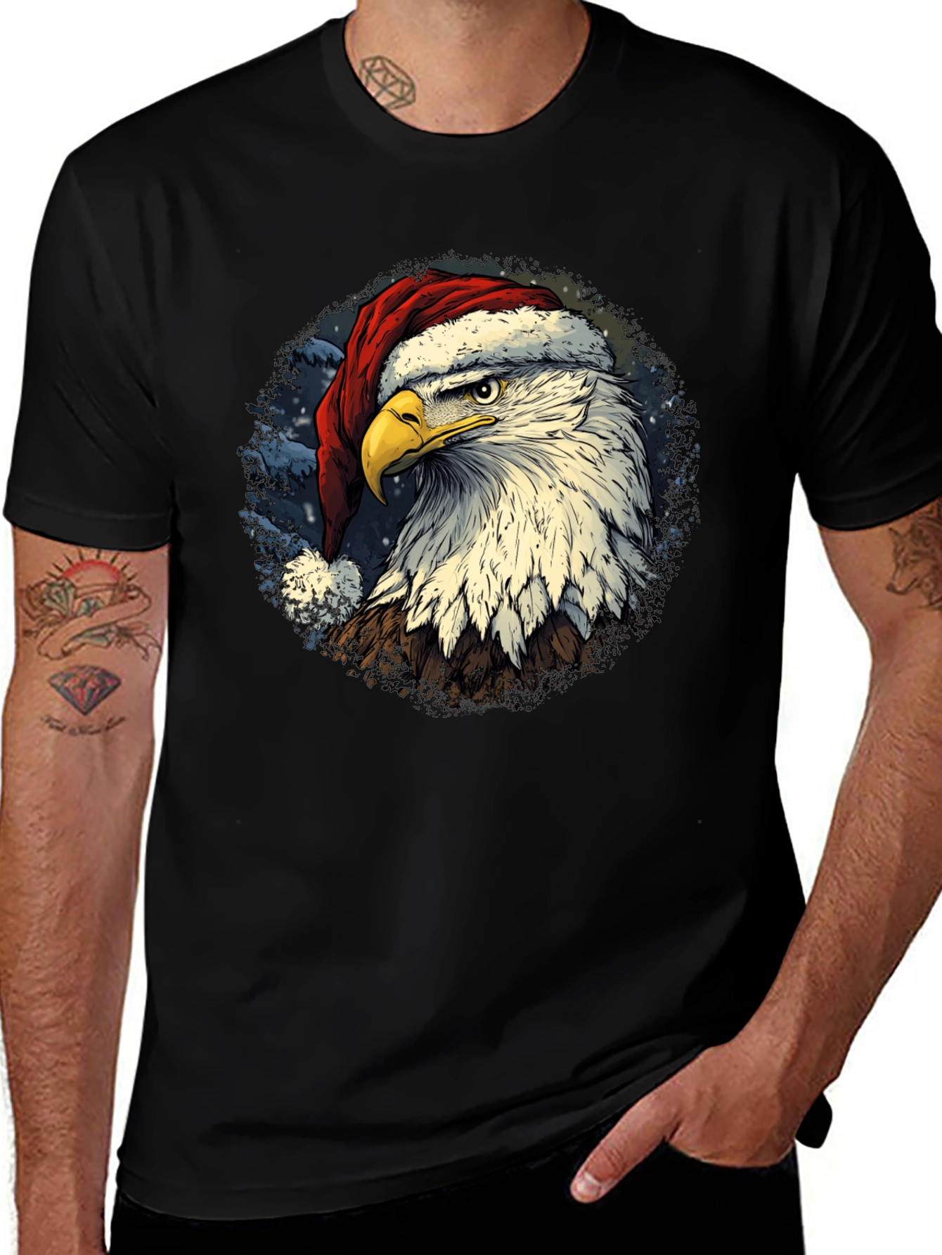 Eagle Santa Hat T-Shirt - Patriotic Christmas Tee