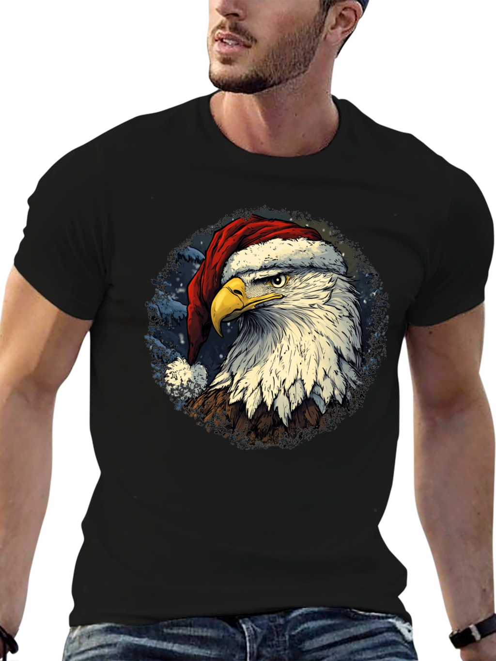Eagle Santa Hat T-Shirt - Patriotic Christmas Tee