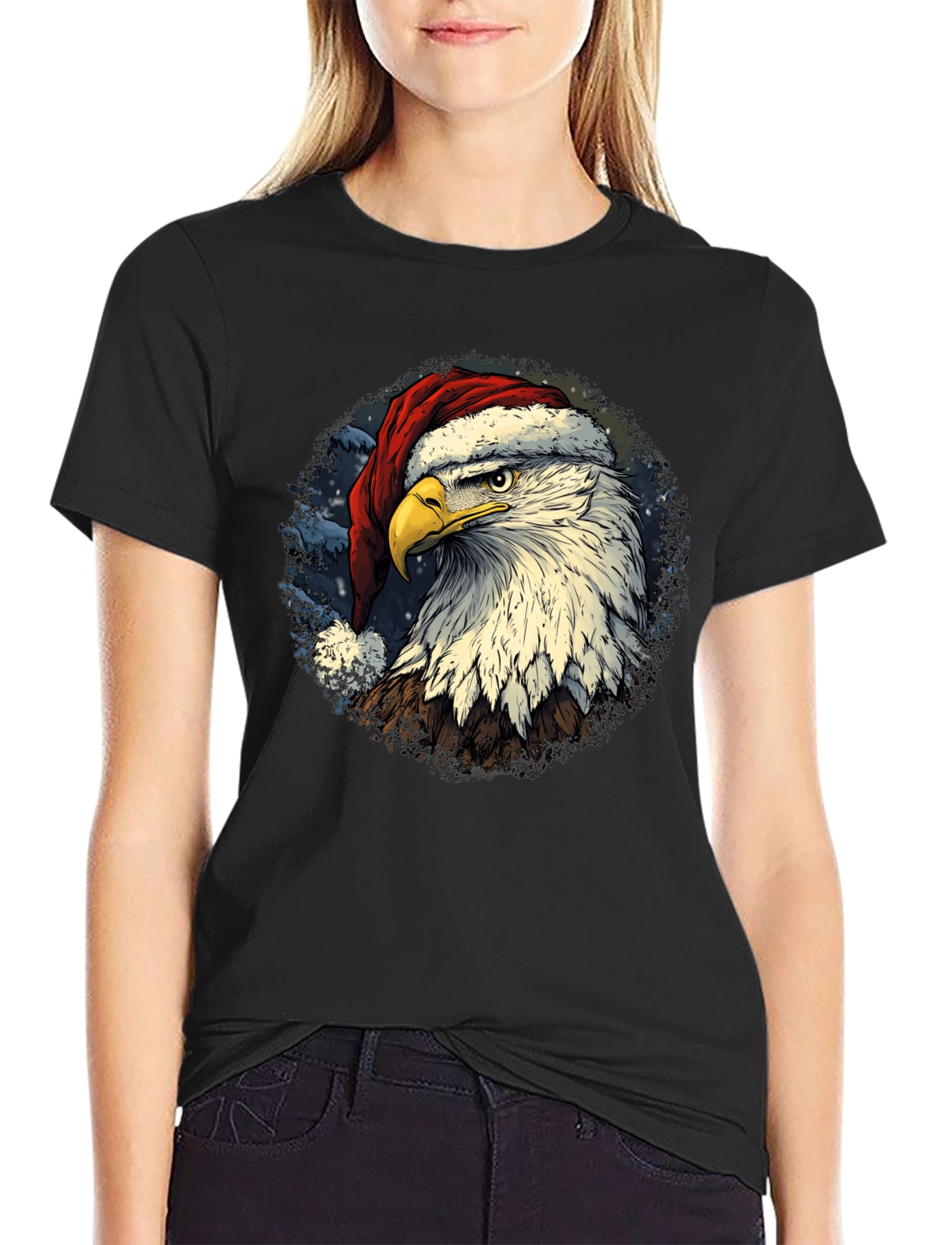 Eagle Santa Hat T-Shirt - Patriotic Christmas Tee