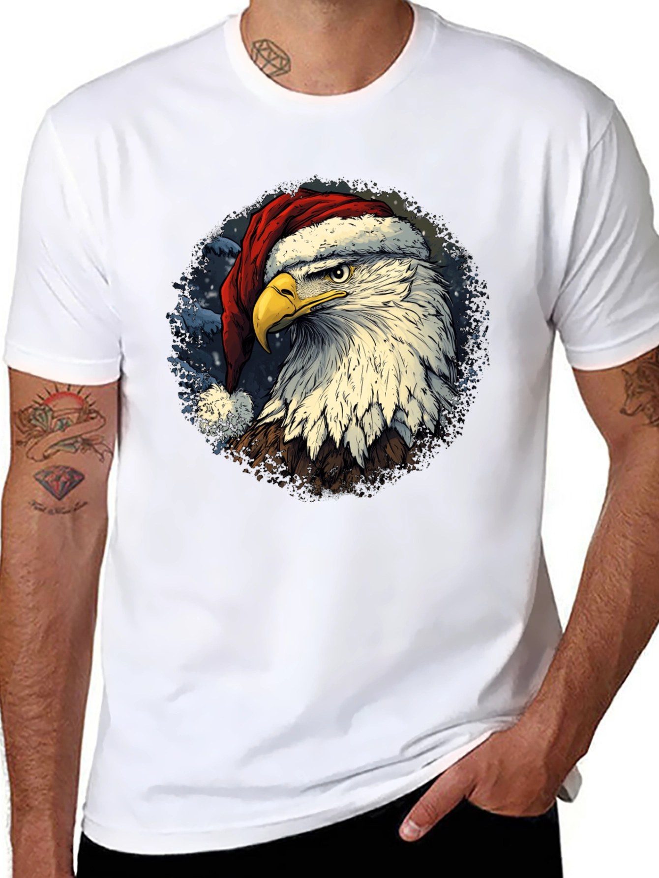 Eagle Santa Hat T-Shirt - Patriotic Christmas Tee