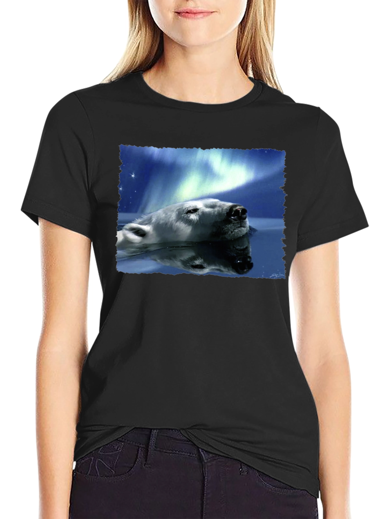 Polar Bear Northern Lights Graphic Tee - Black