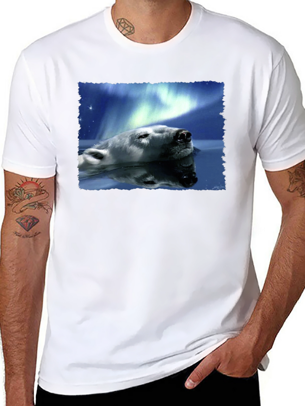 Polar Bear Northern Lights Graphic Tee - Black