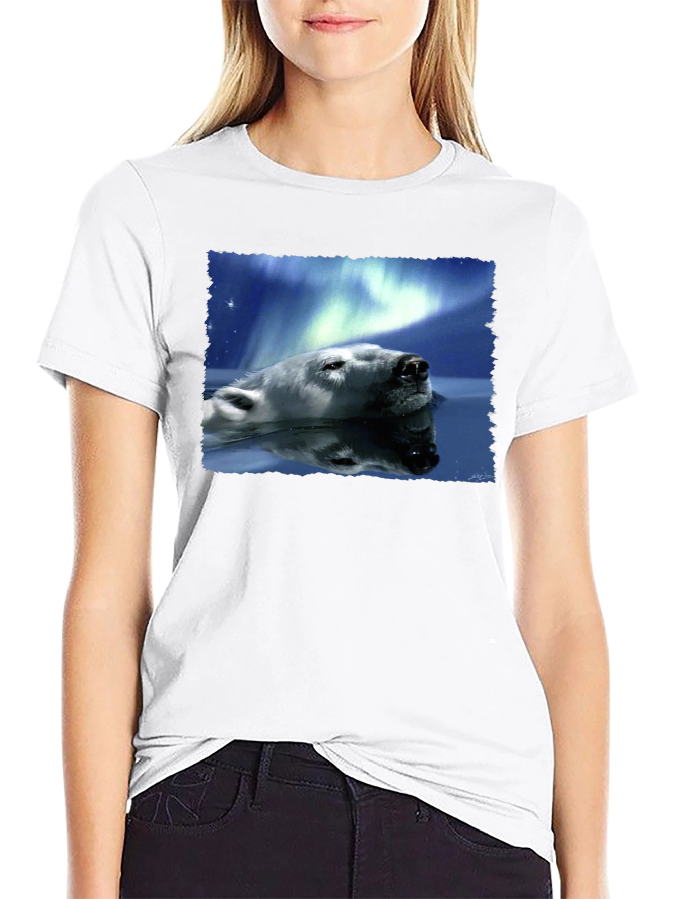 Polar Bear Northern Lights Graphic Tee - Black