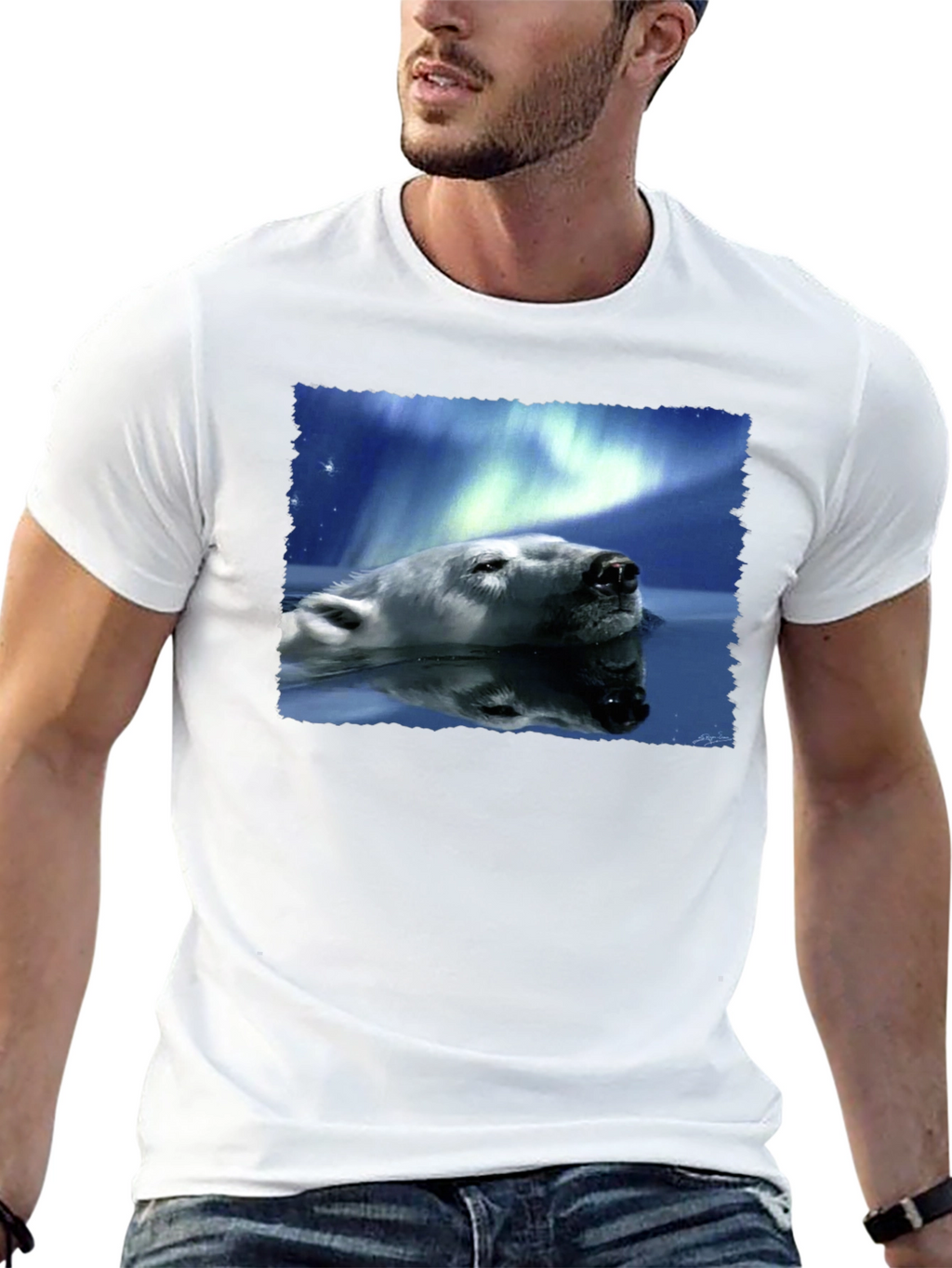 Polar Bear Northern Lights Graphic Tee - Black