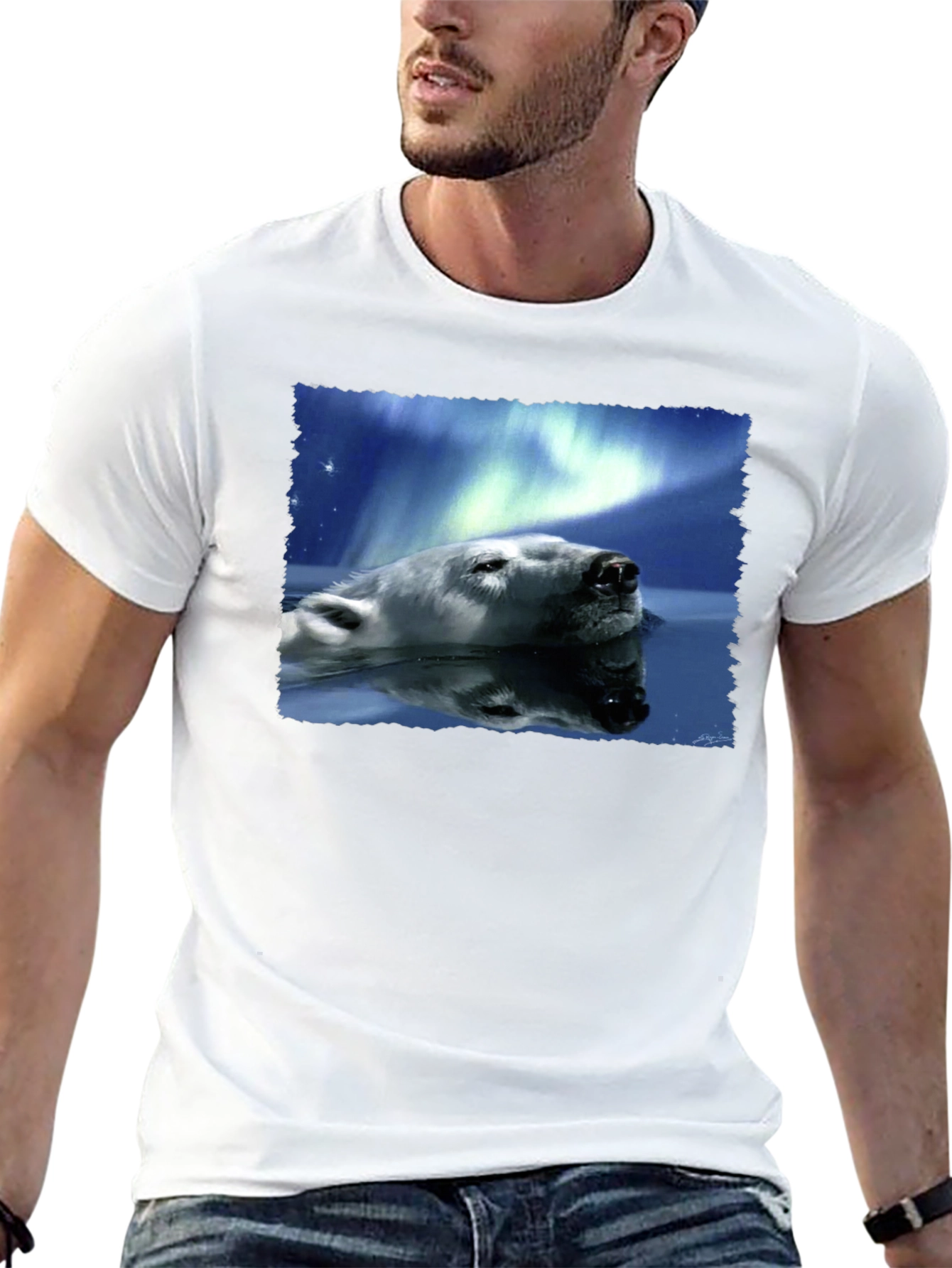 Polar Bear Northern Lights Graphic Tee - Black